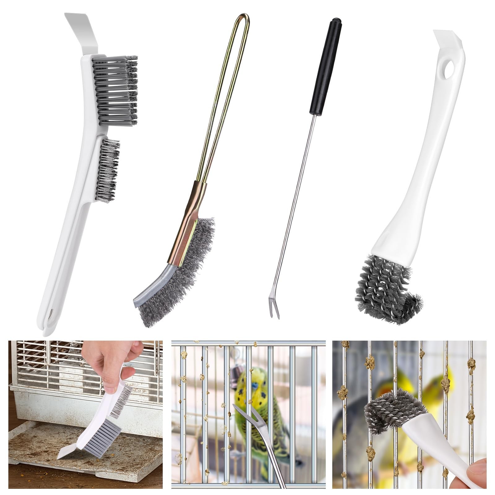 Bird Cage Cleaner Brush Kit,Bird Poop Remover Cleaning Tools Set Accessories ...