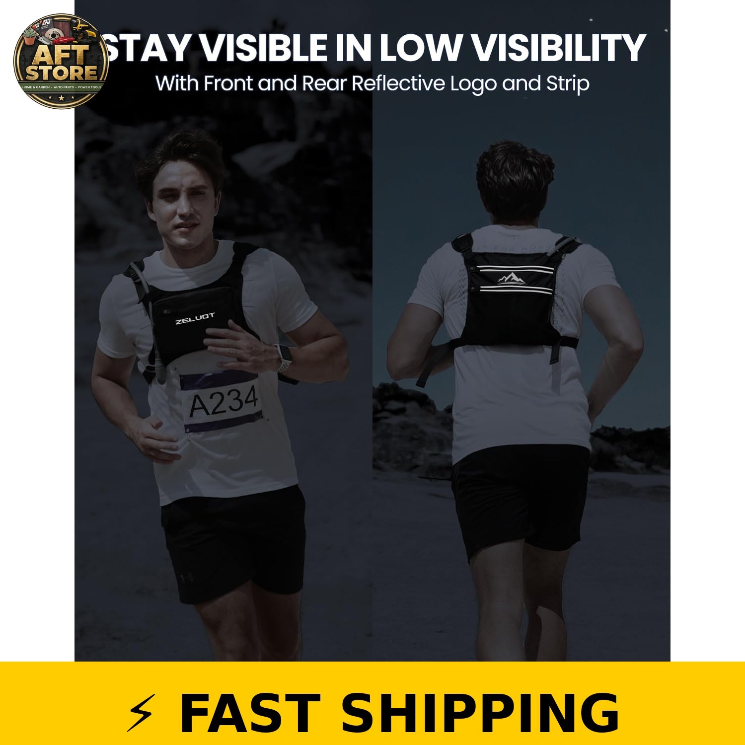 Zelvot Running Vest with 1L Water Bladder - Adjustable Reflective