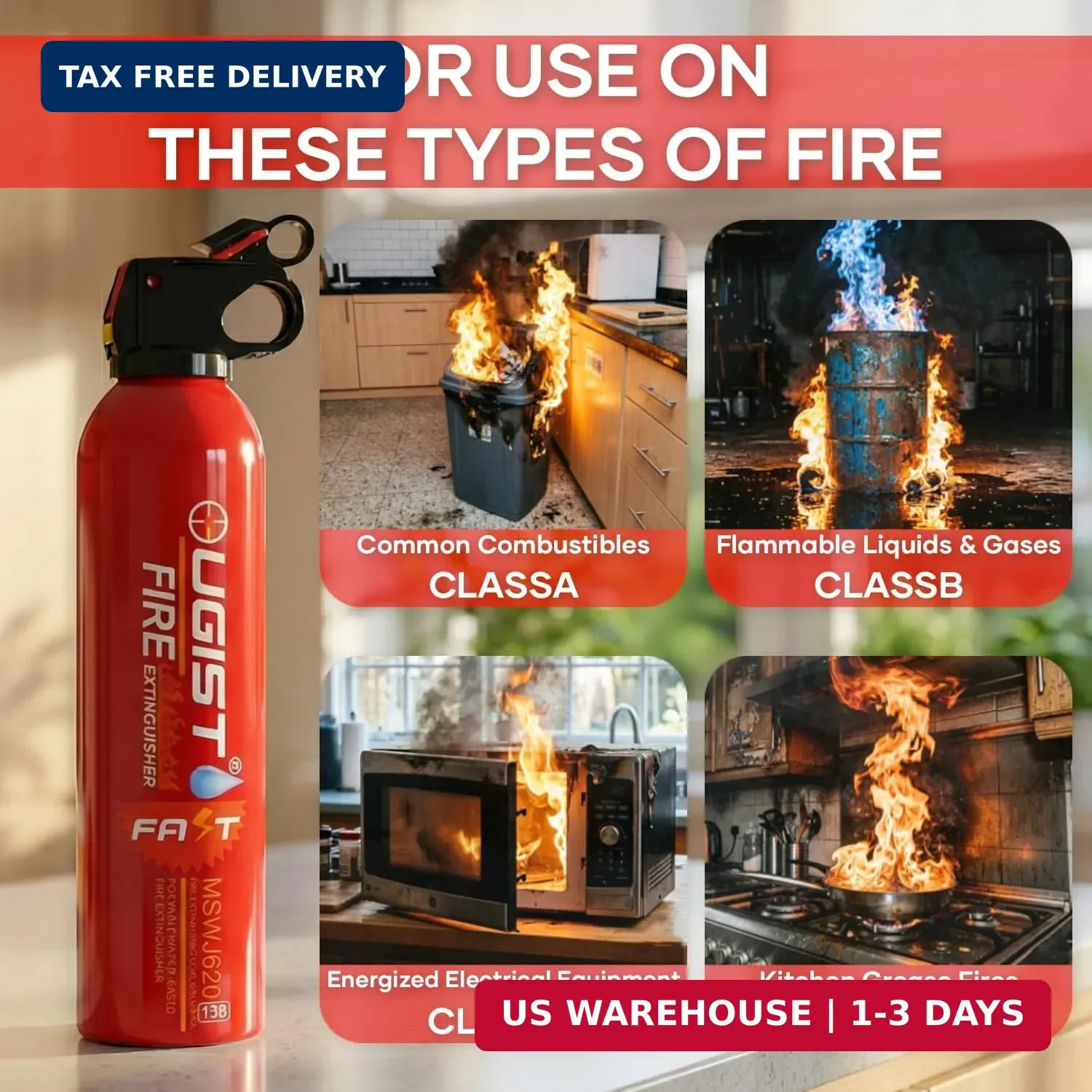 Multipurpose Fire Extinguisher (4 Pack, 21oz Each) with Wall Mount Bracket, Wate