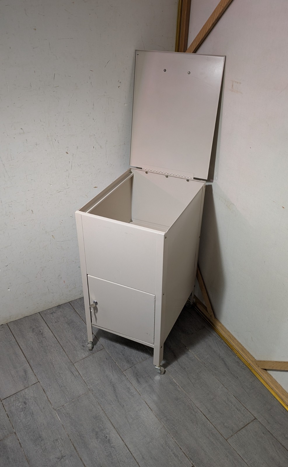 Vintage Industrial Metal File Cabinet Rolling Locking Storage Box Lift Top Lid