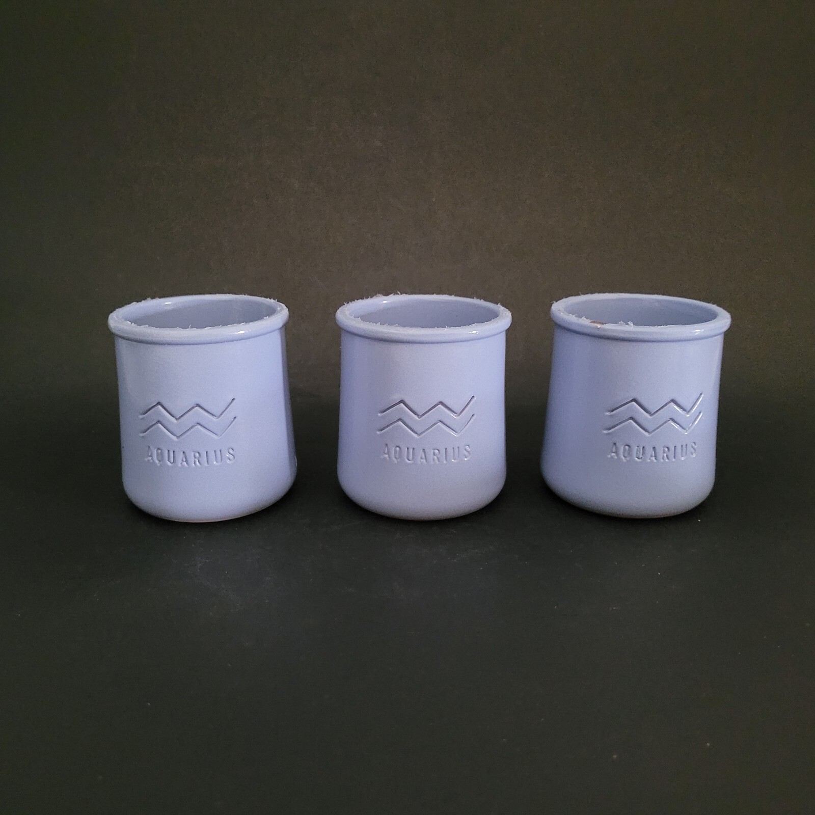 Lot of 3 La Fermiere Zodiac AQUARIUS Periwinkle Blue Yogurt Pot Terracotta