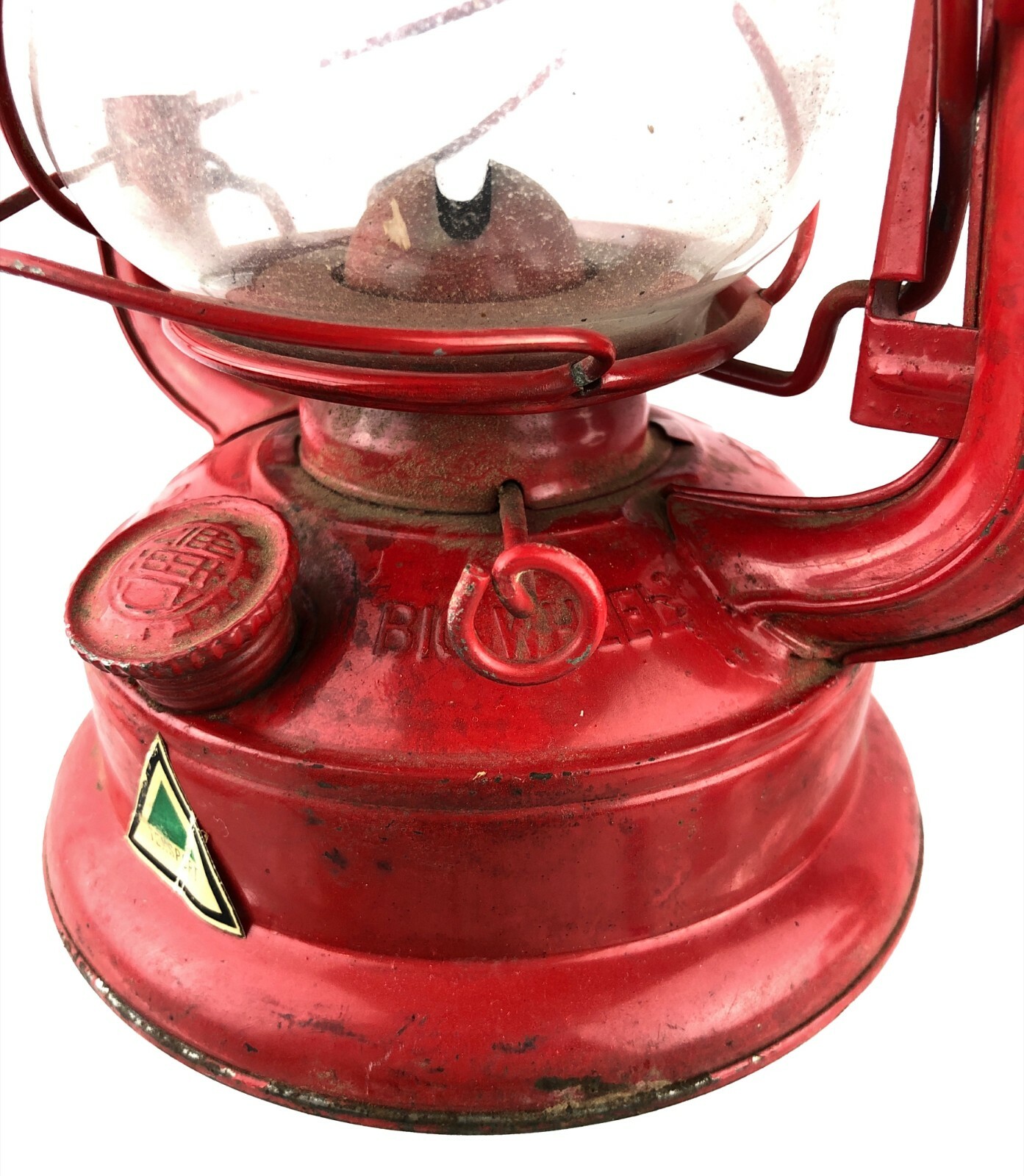 Vintage Big Wheel Brand Red Painted Kerosene Lantern Winged