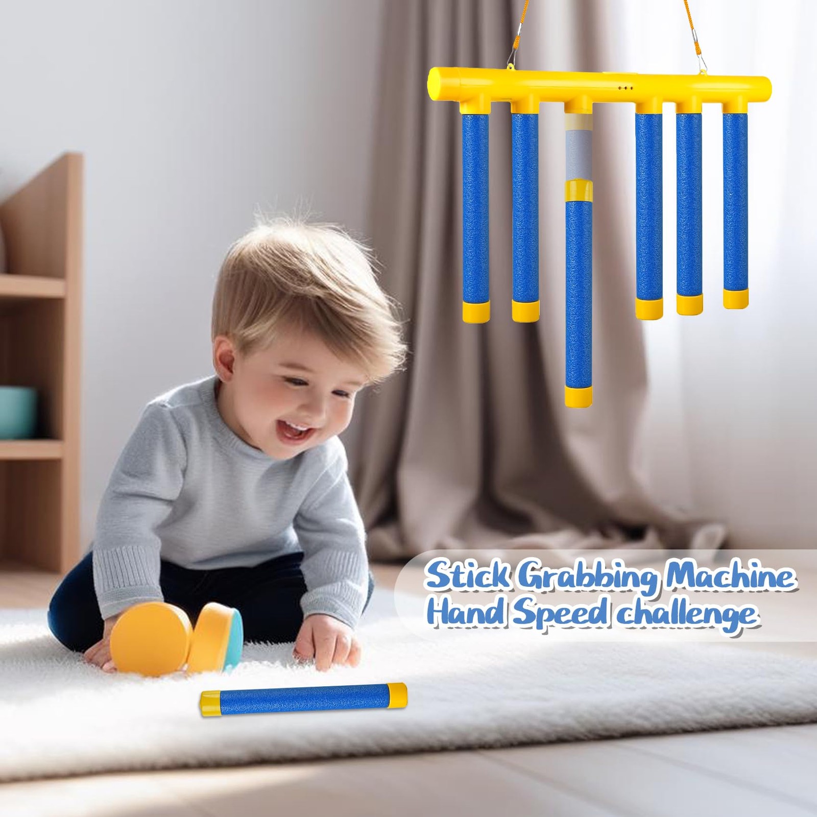Reflex Drop Sticks Challenge Game - 3 Adjustable Speed Palm-sized, Blue