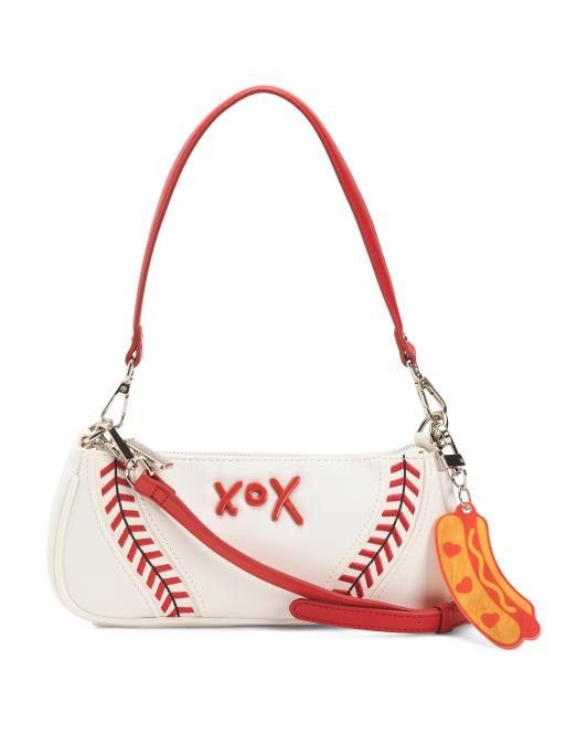 Betsey Johnson Kitsch Baseball Shoulder Bag and Hotdog Bag Charm NWT