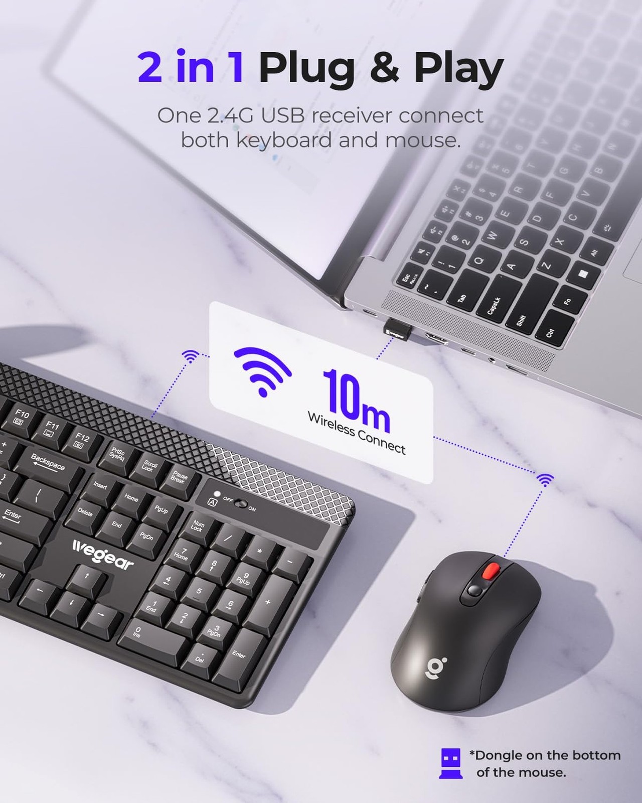 Wireless Keyboard and Mouse Combo, 5-Level Adjustable 4000 DPI Mouse, Quiet 2...