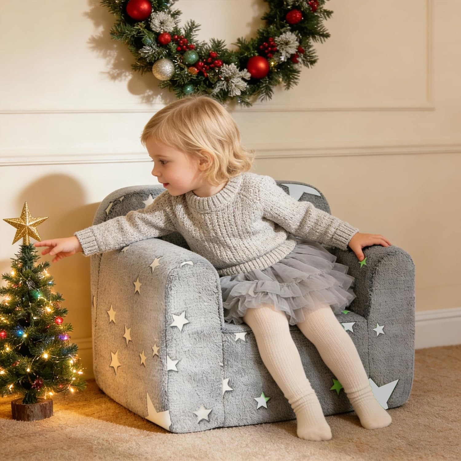 Kids Ultra-Soft Snuggle Foam Filled Chair, Single Cuddly Sherpa Reading Couch