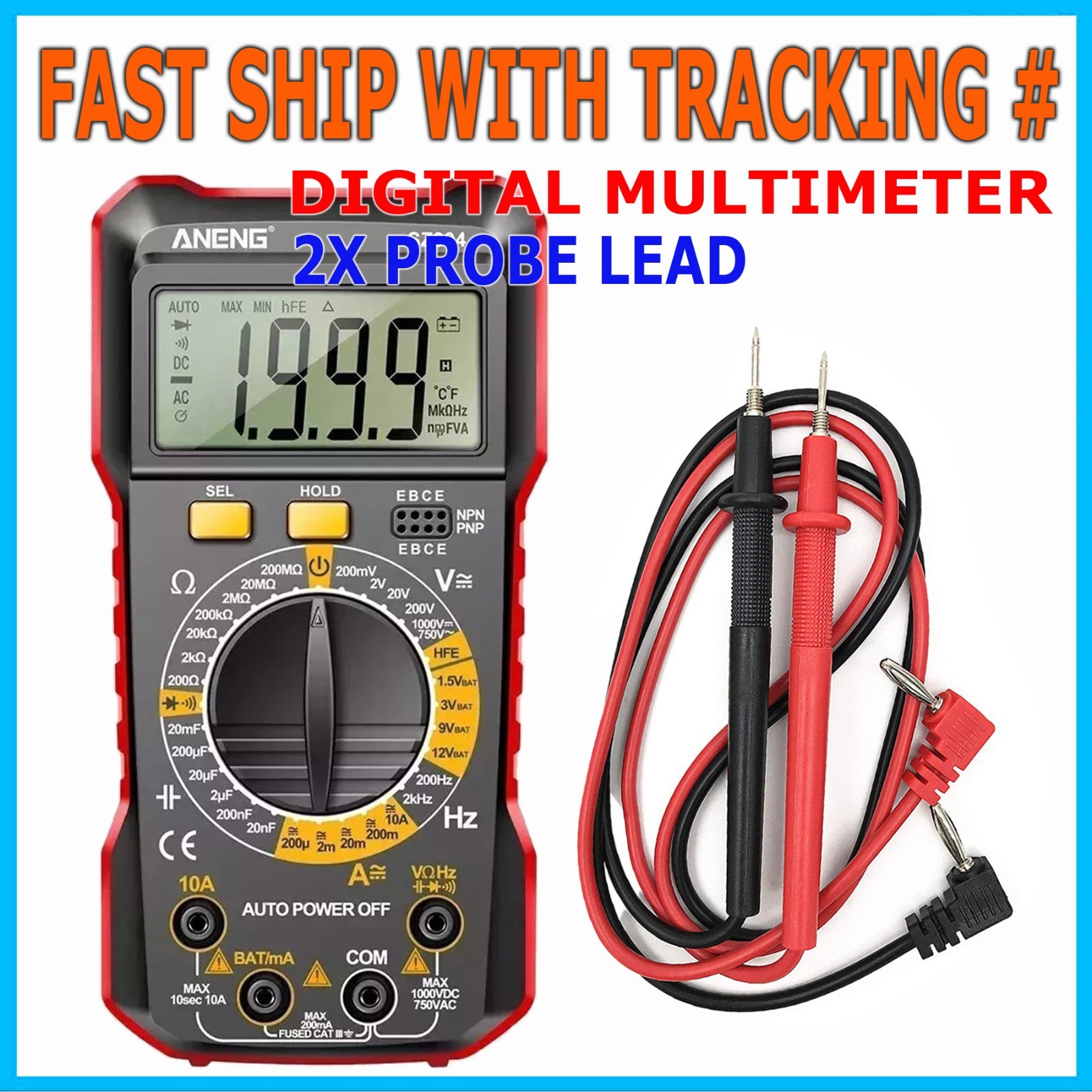 Digital Multimeter LCD Voltmeter Ammeter Ohmmeter Volt AC DC Tester Leads Meter
