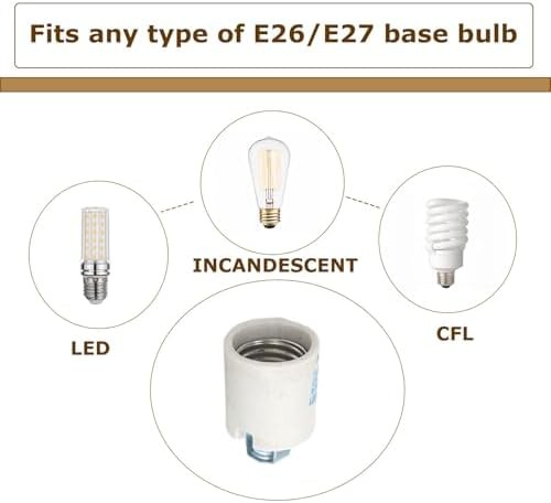 Keyless E26 Porcelain Socket,JNXQWE Ceramic Medium Base Screw Socket with Hic...