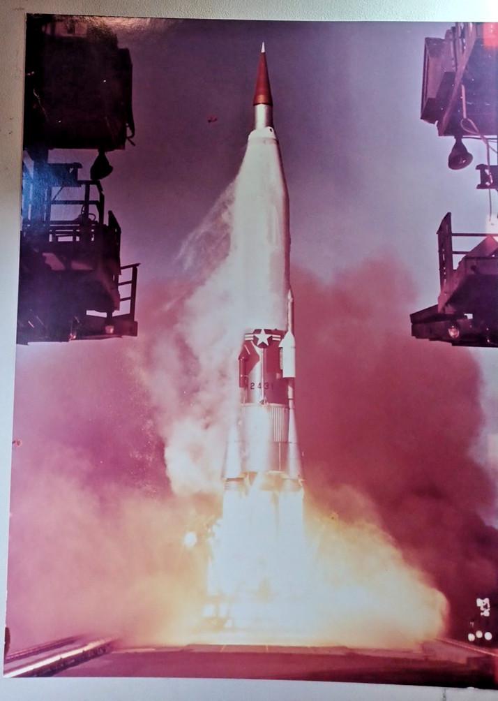 1964 USAF Atlas Rocket Launch Firey Lift-off Photo on 20" x 24" Board JRRP1