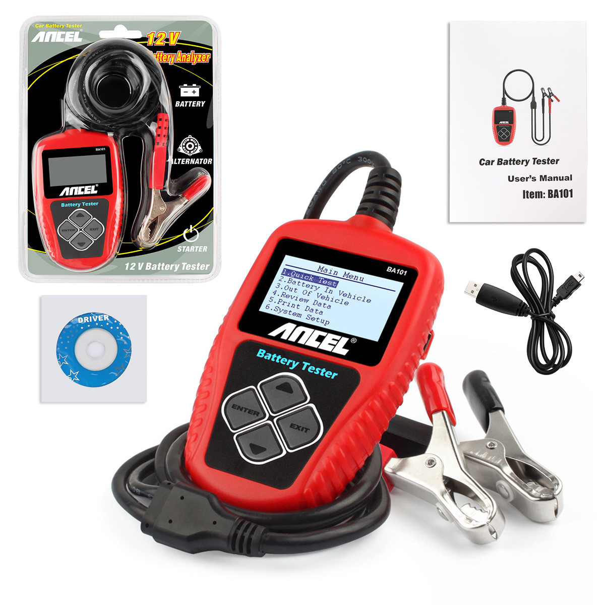 Ancel BA101 12V Auto Car Battery Load Tester Cranking Analyzer Tool 100-2000CCA