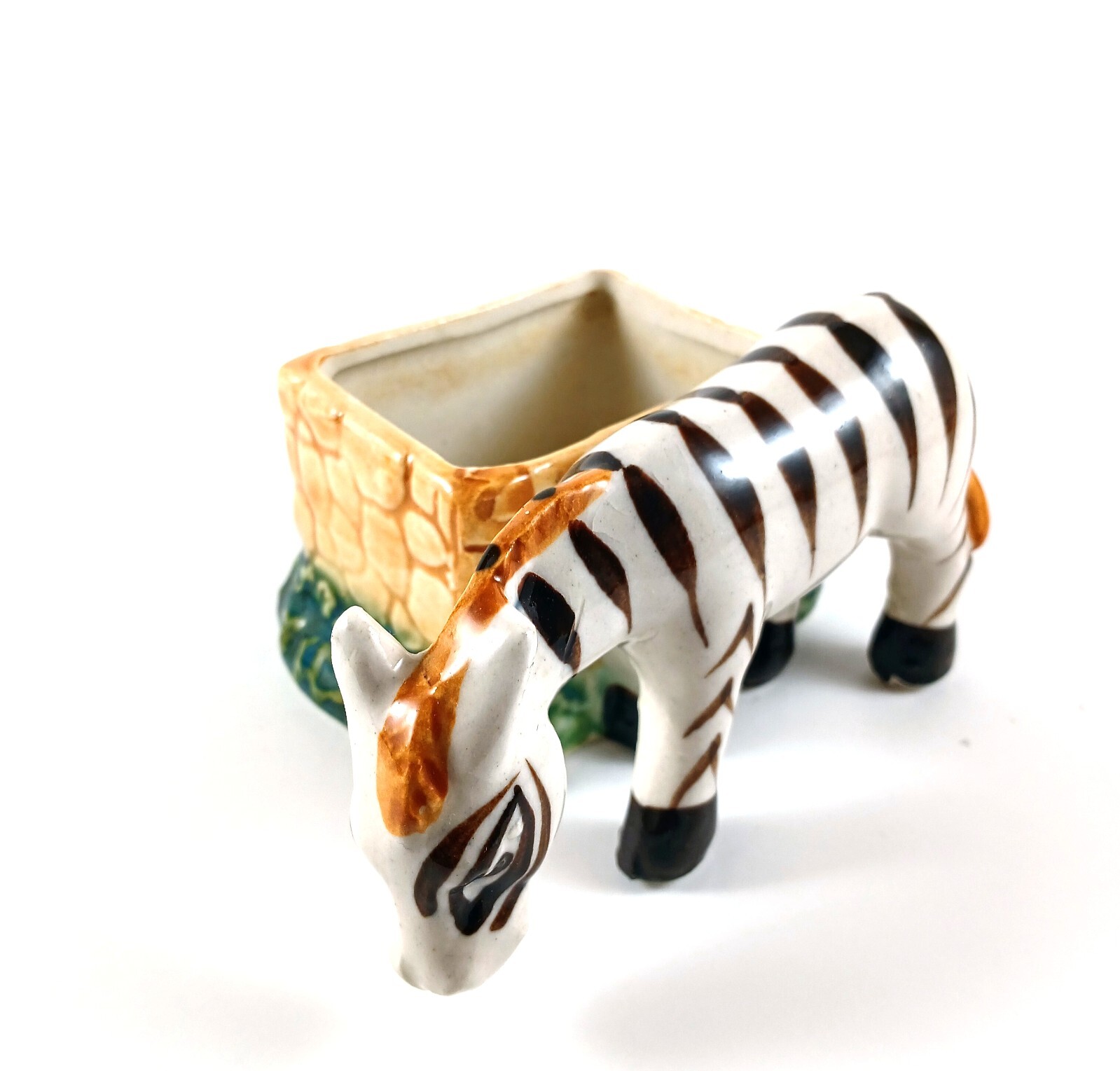 Occupied Japan Planter Zebra 2.5" Tall 4" Wide Porcelain Vintage