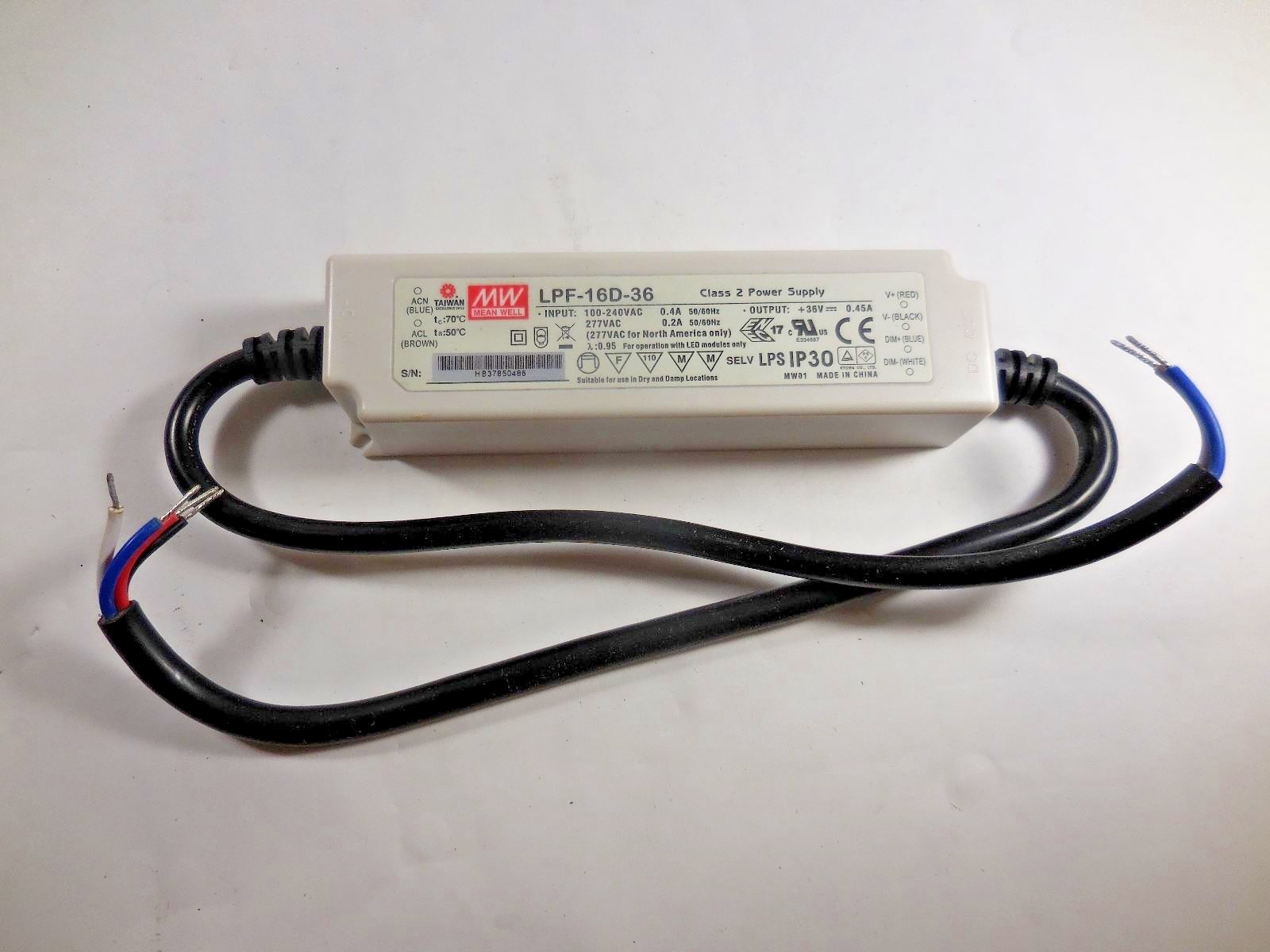 Mean Well LPF-16D-36 LED Driver Switching Power Supply (36VDC, 0.45A) "NEW"