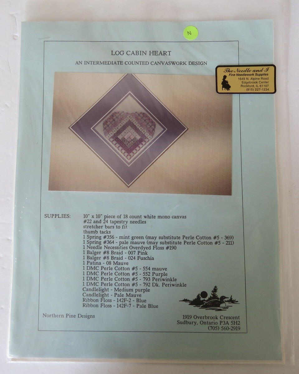 Log Cabin Heart NORTHERN PINE DESIGNS CHART worked on  mono canvas Pattern only