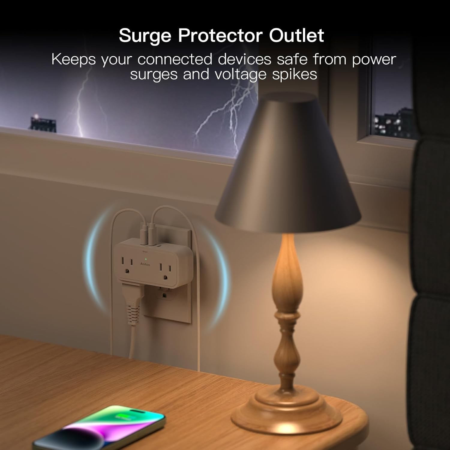 Surge Protector Extender 4 Outlets, 2 USB-C 3 USB, 3-Sided Wall Plug for Home