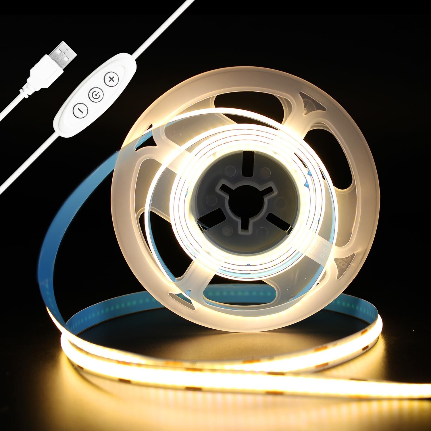 iNextStation COB LED Strip Light, 5V USB 6.6ft 2M 640LEDs Warm White 3000K Di...