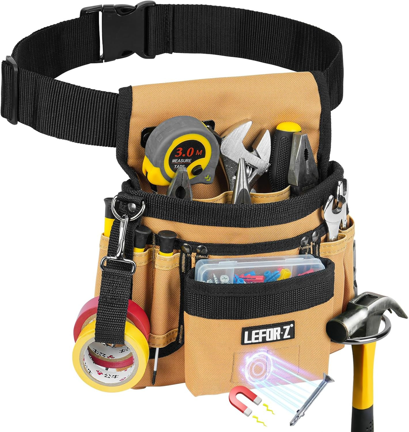 Tool Belt,14-Pockets Tool Belts for Men with Magnetic Tool Pouch | Detachable Ad