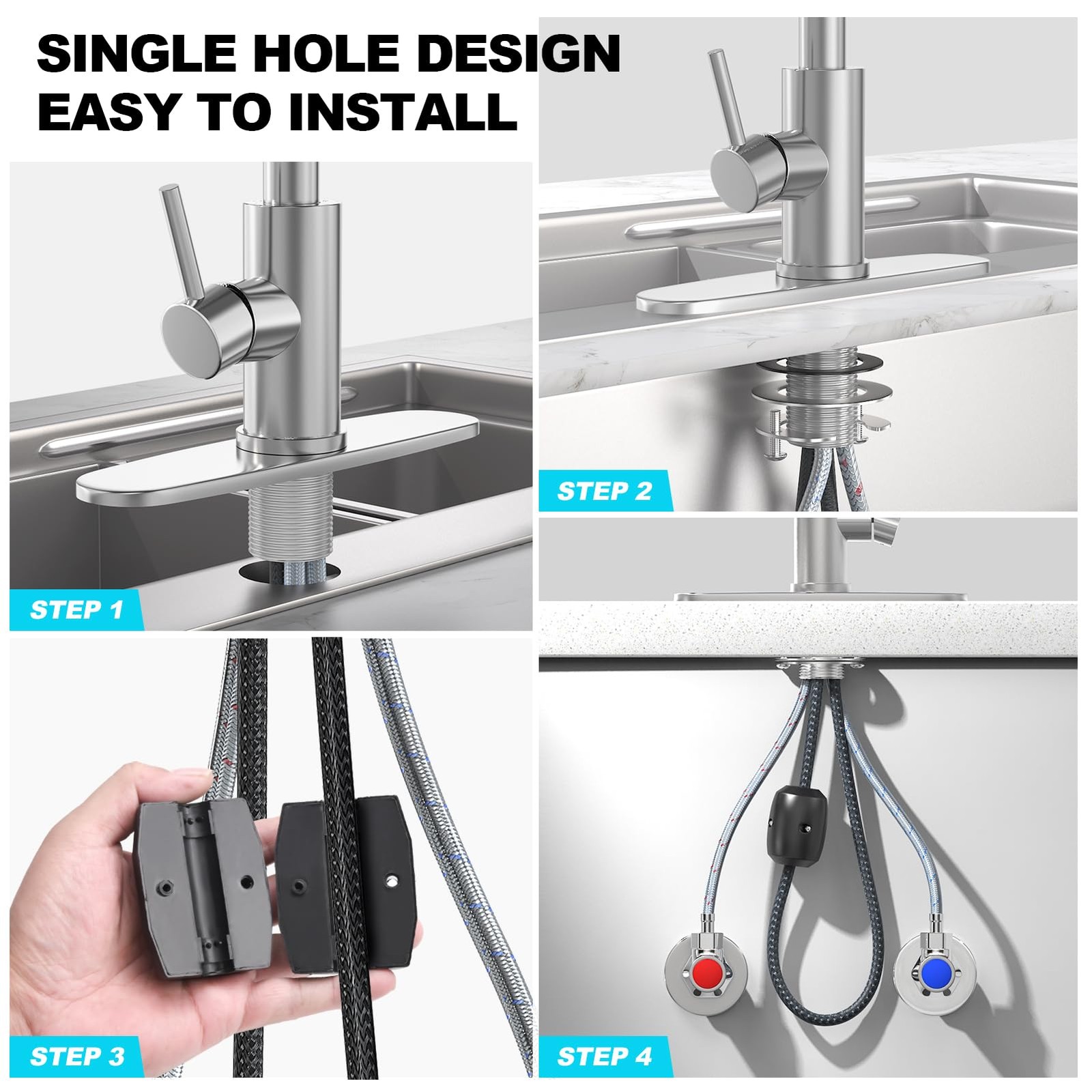 Brushed Nickel Kitchen Faucets with Pull Down Sprayer & Soap Dispenser, Singl...