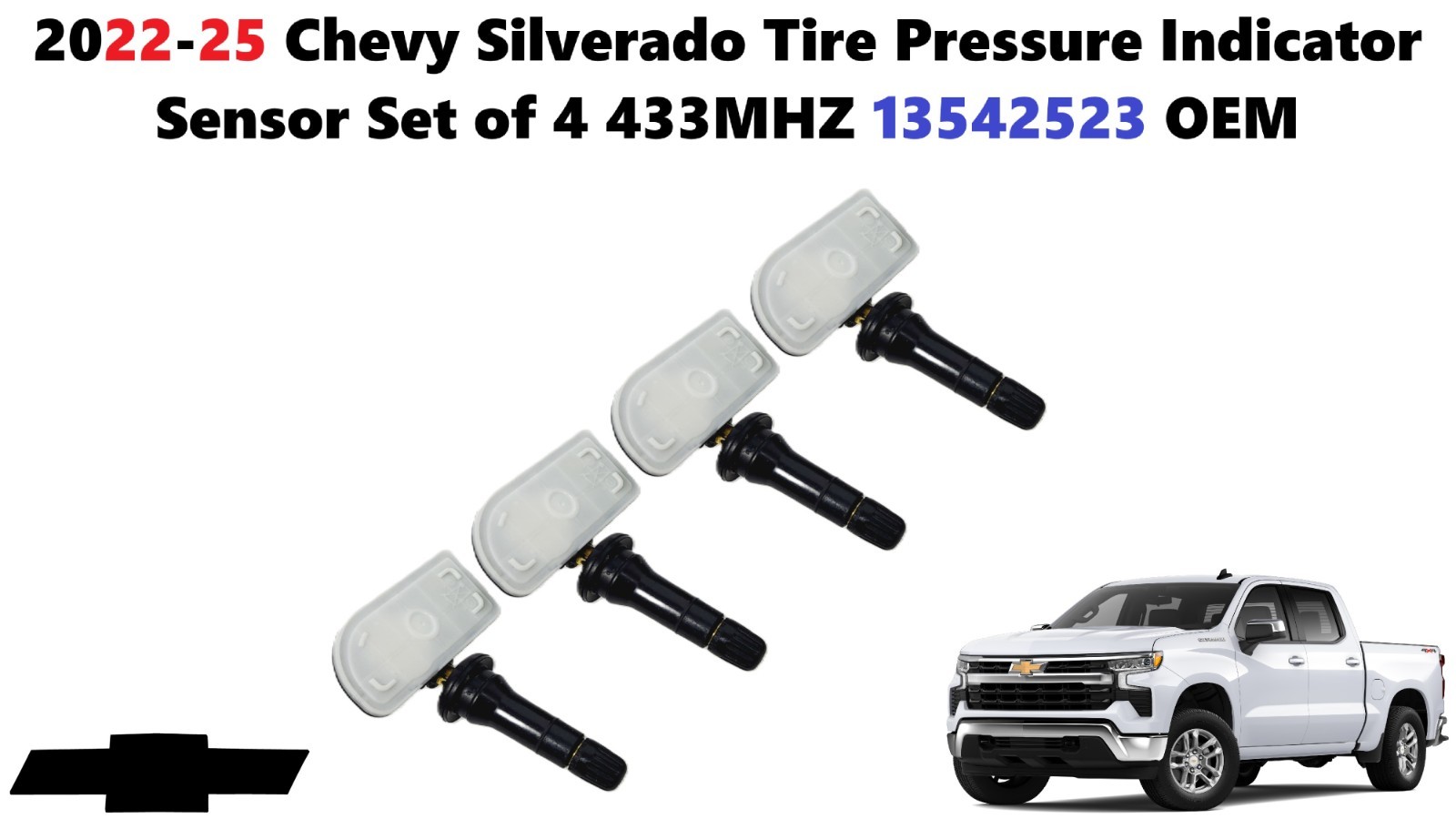 2022-2025 Chevy Silverado Tire Pressure Indicator Sensor 4x TPMS 433MHZ 13542523
