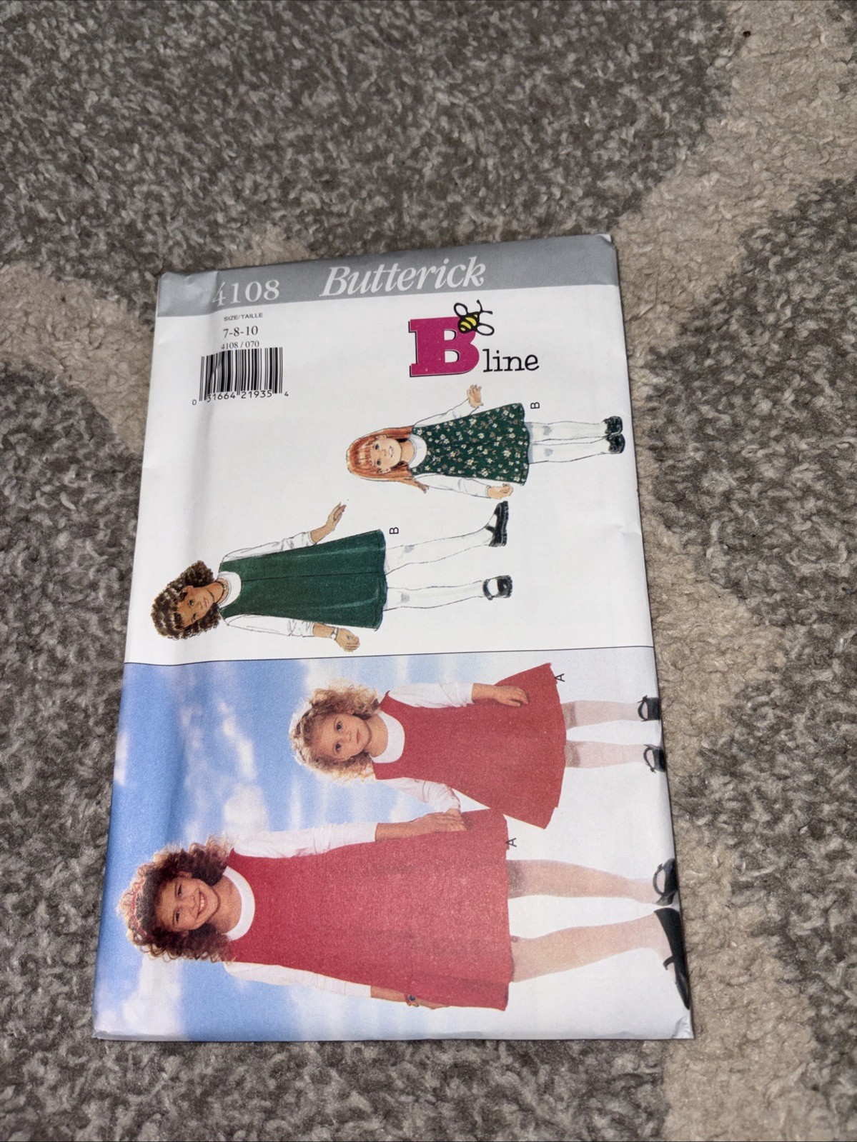 Unused Uncut Butterick Sewing Pattern 4108 Size 7-8-10 Girls' Jumper & Top
