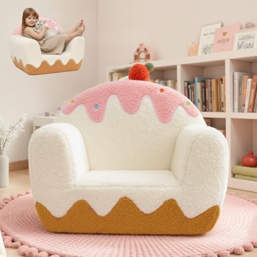 Toddler Chair for Ages 1–6, Soft Sherpa Kids Sofa with Book Pocket & Ice Cream