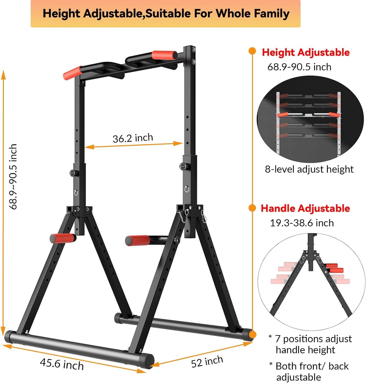 Foldable Power Tower Dip Station Pull Up Bar Station Adjustable Multifunction