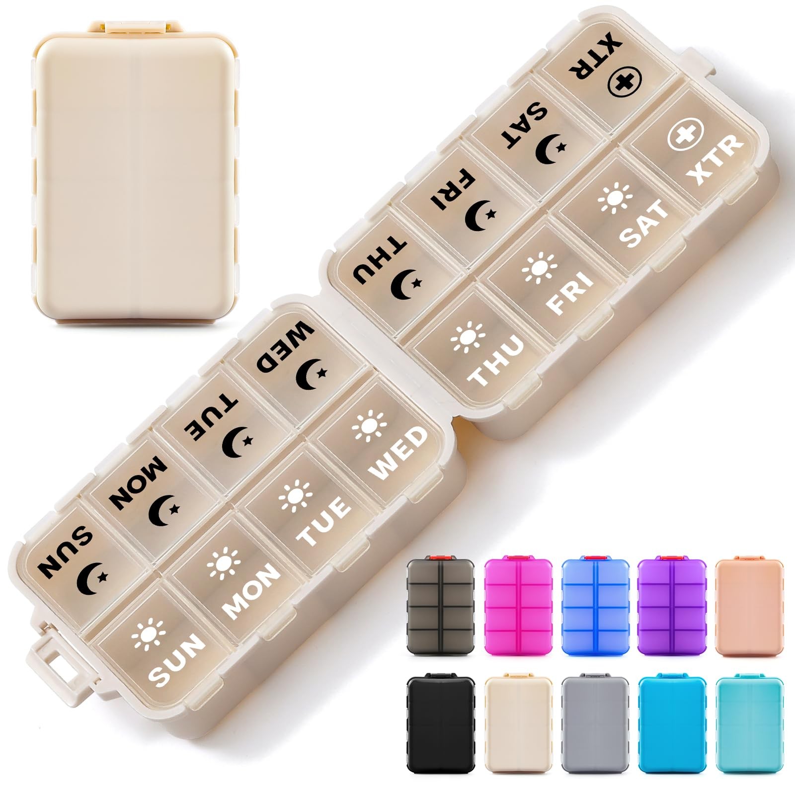 Foldable Weekly Organizer 2 Times a Day with 2 Extra Compartments (Clear Prin...