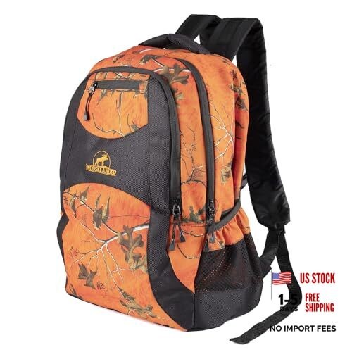 Camo Backpack in Licensed Realtree Prints, Lightweight and Xtra Orange/Black