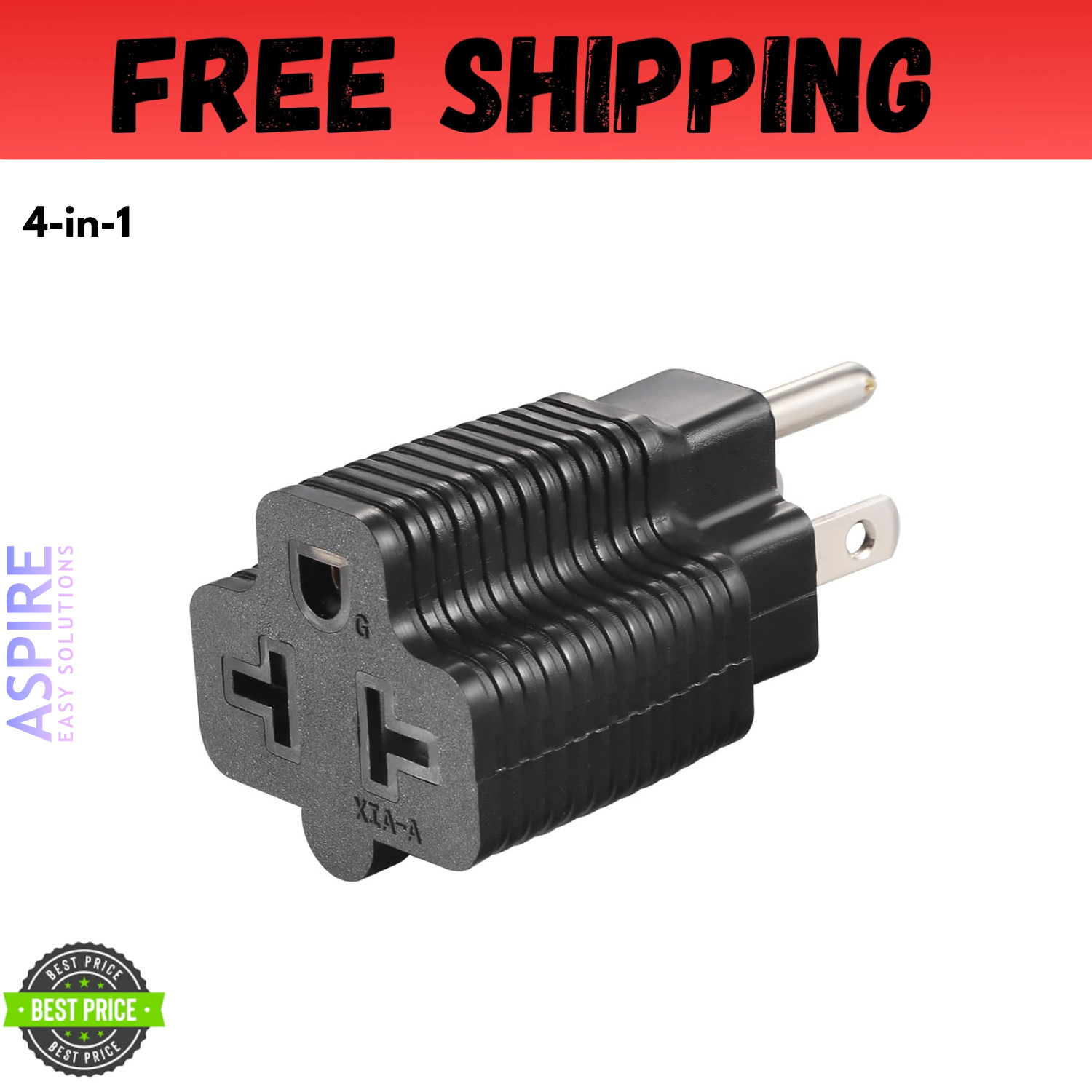 4-In-1 NEMA 5-15R to 5-15P, 5-20P, 6-15P, 6-20P Adapter - 15 Amp to 20 Amp Femal
