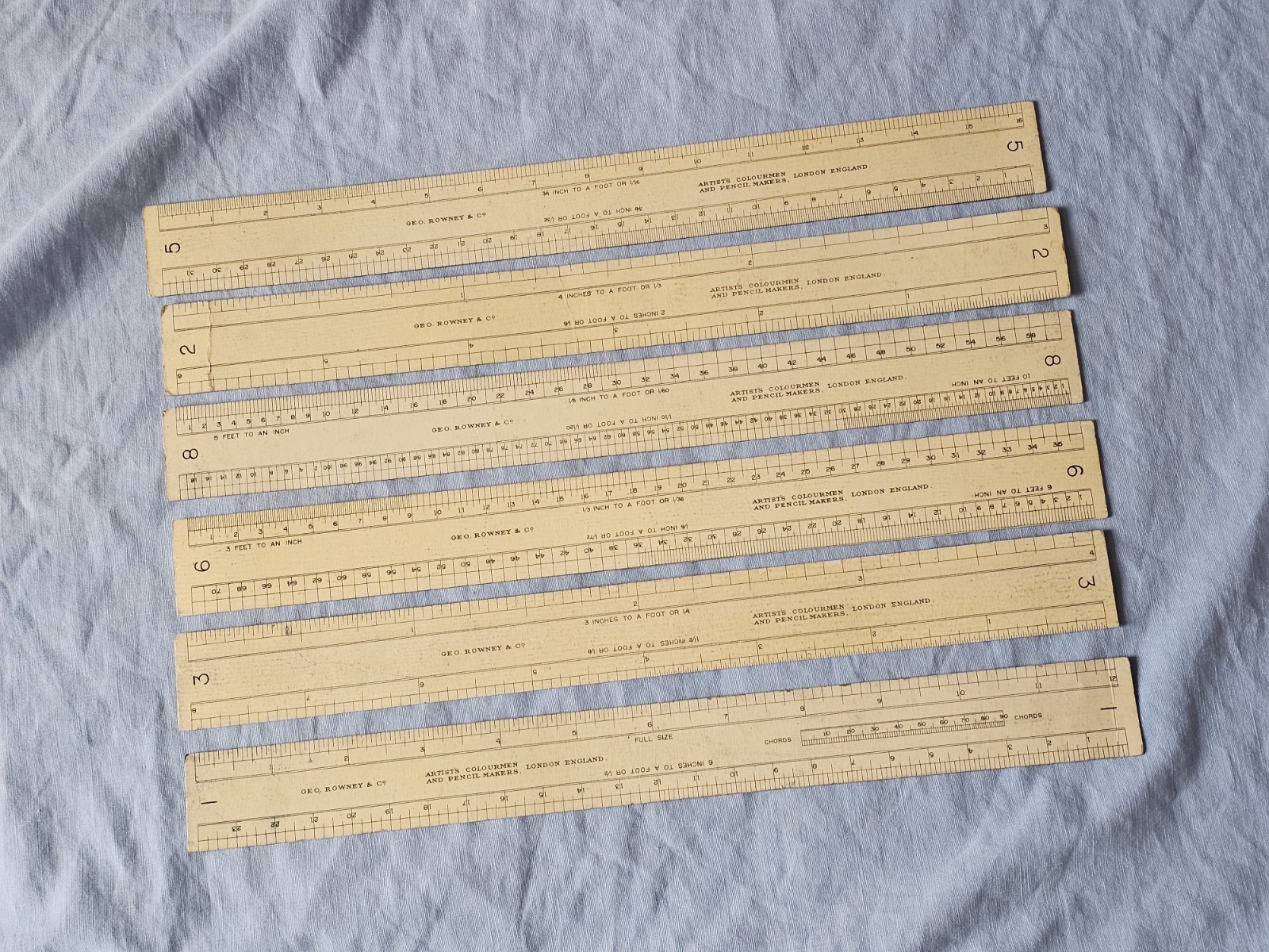 SET 6 Vintage Antique Geo ROWNEY London ARCHITECTS CARD SCALE RULES Very Clean