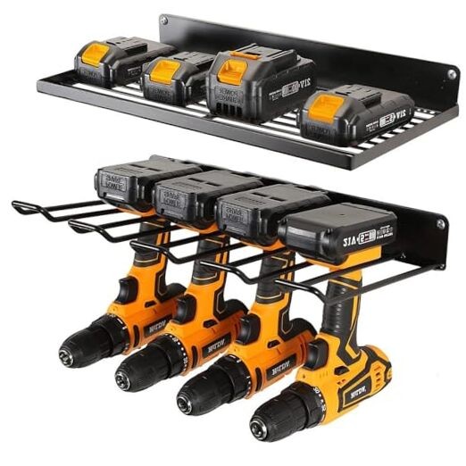 2-Tier Power Tool Organizer, Storage Rack Wall Mount Drill Holder for 4 Power