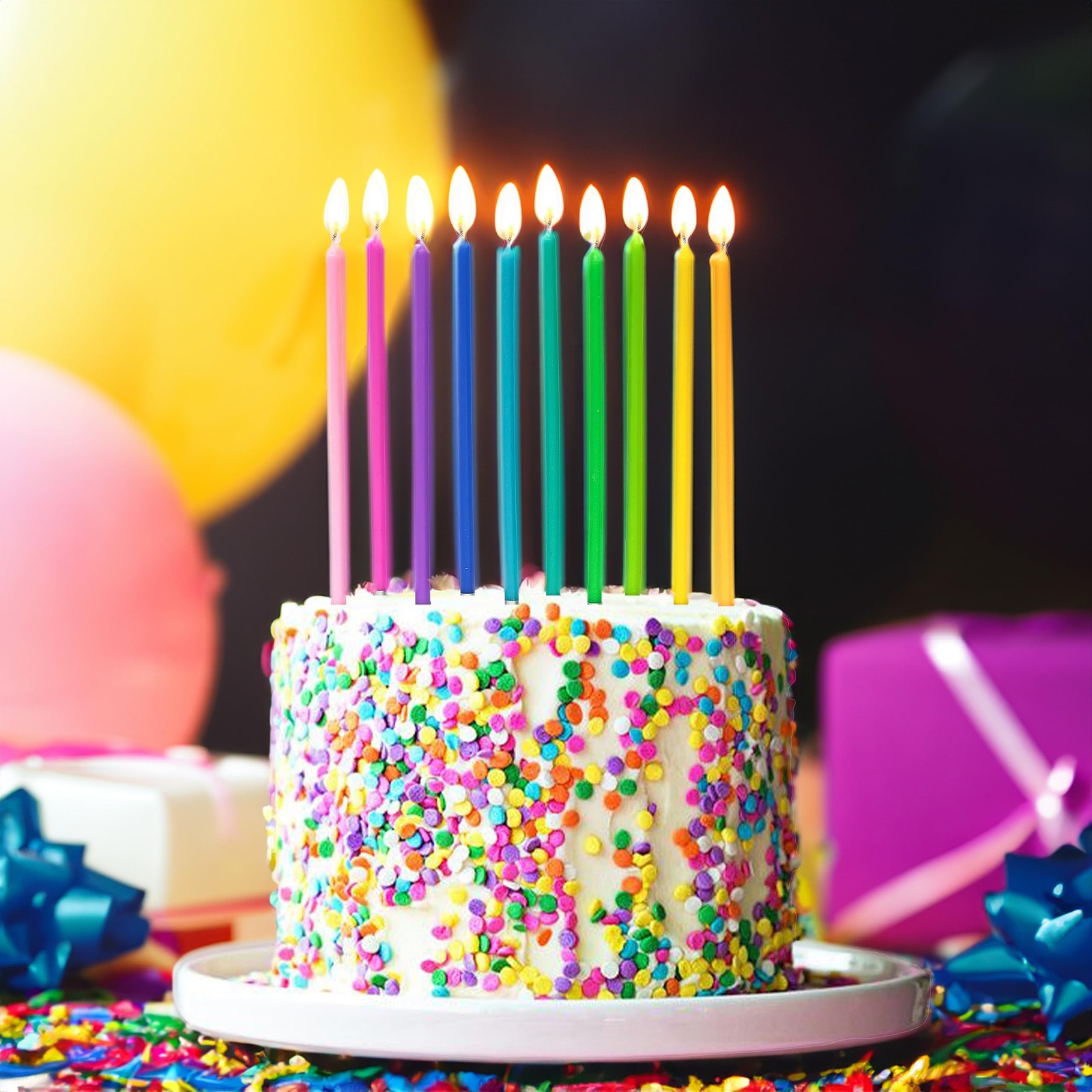 Apluselection 40-Count Rainbow Birthday Candles, Tall Thin Birthday Cake Can...
