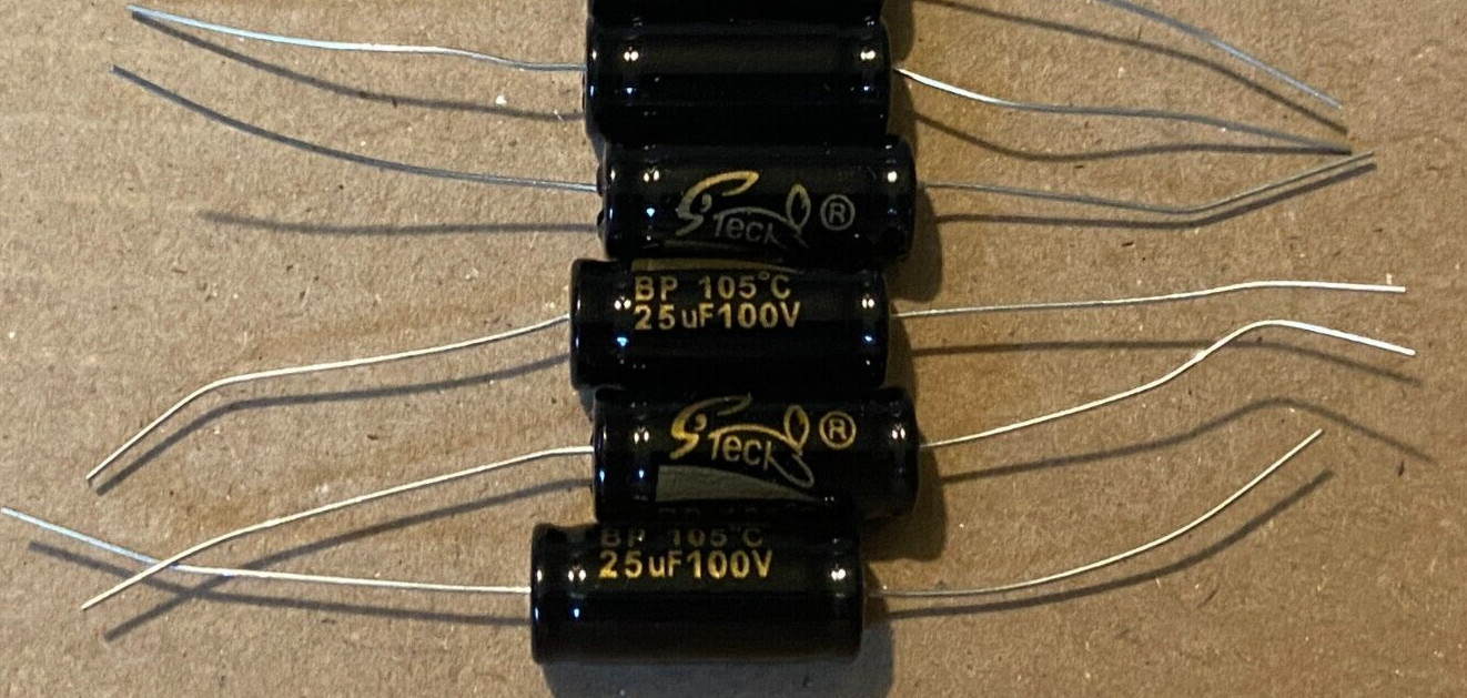 5pc Electrolytic Capacitor Axial BIPOLAR 2000hr 105℃ 25uF 100V 10x24mm Supertech