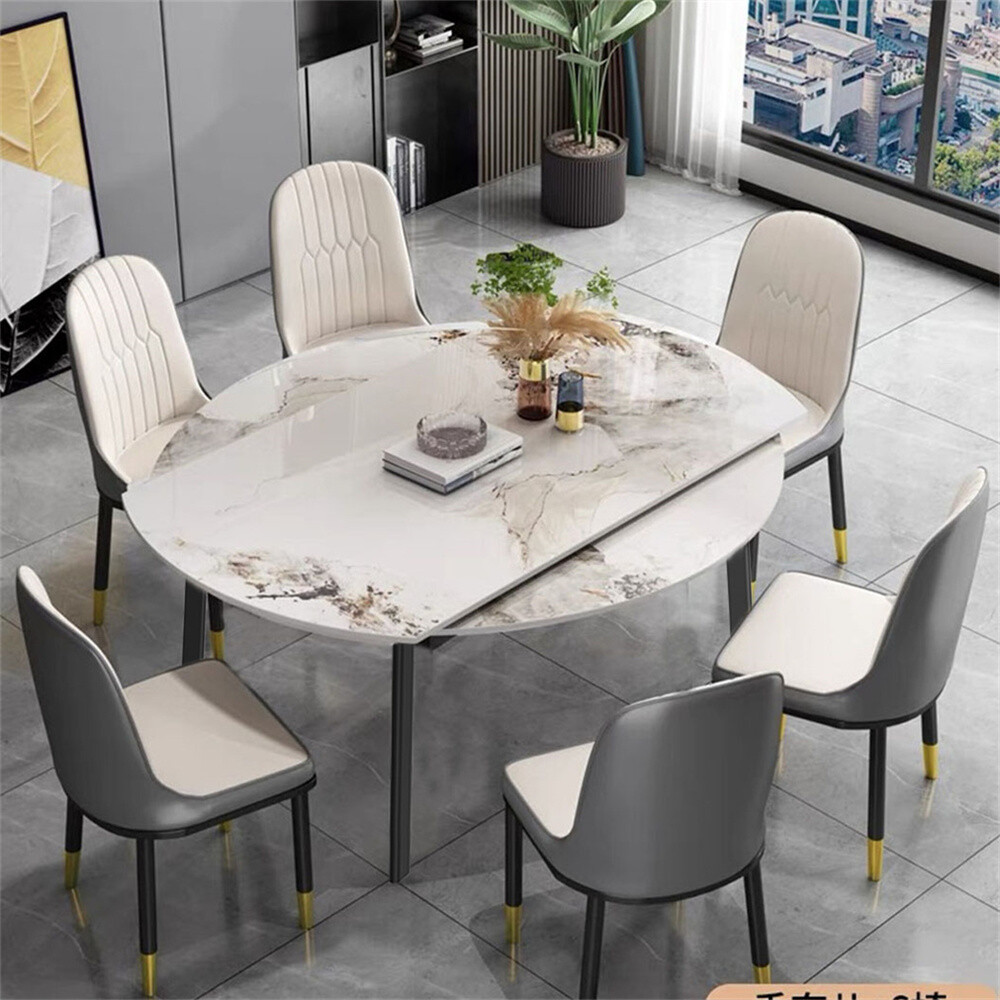 4-8 People Modern Dining Table Kitchen Expandable Gathering Table Marble Top US