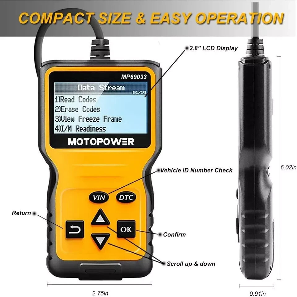 MOTOPOWER MP69033 Car OBD2 Scanner Code Reader Engine Fault Scanner CAN Diagnost