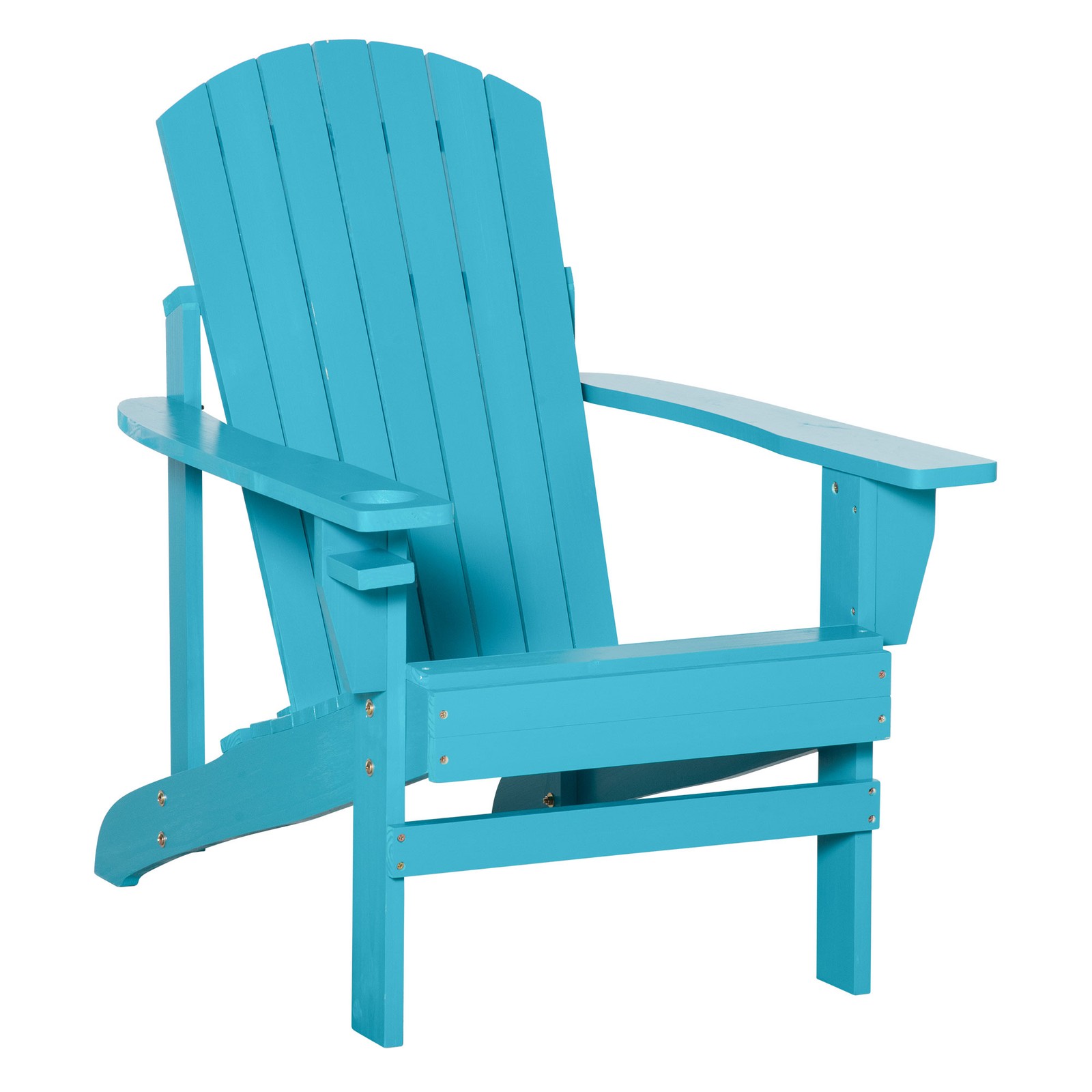 Wooden Adirondack Chair, Outdoor Patio Lawn Chair with Cup Holder, Weather