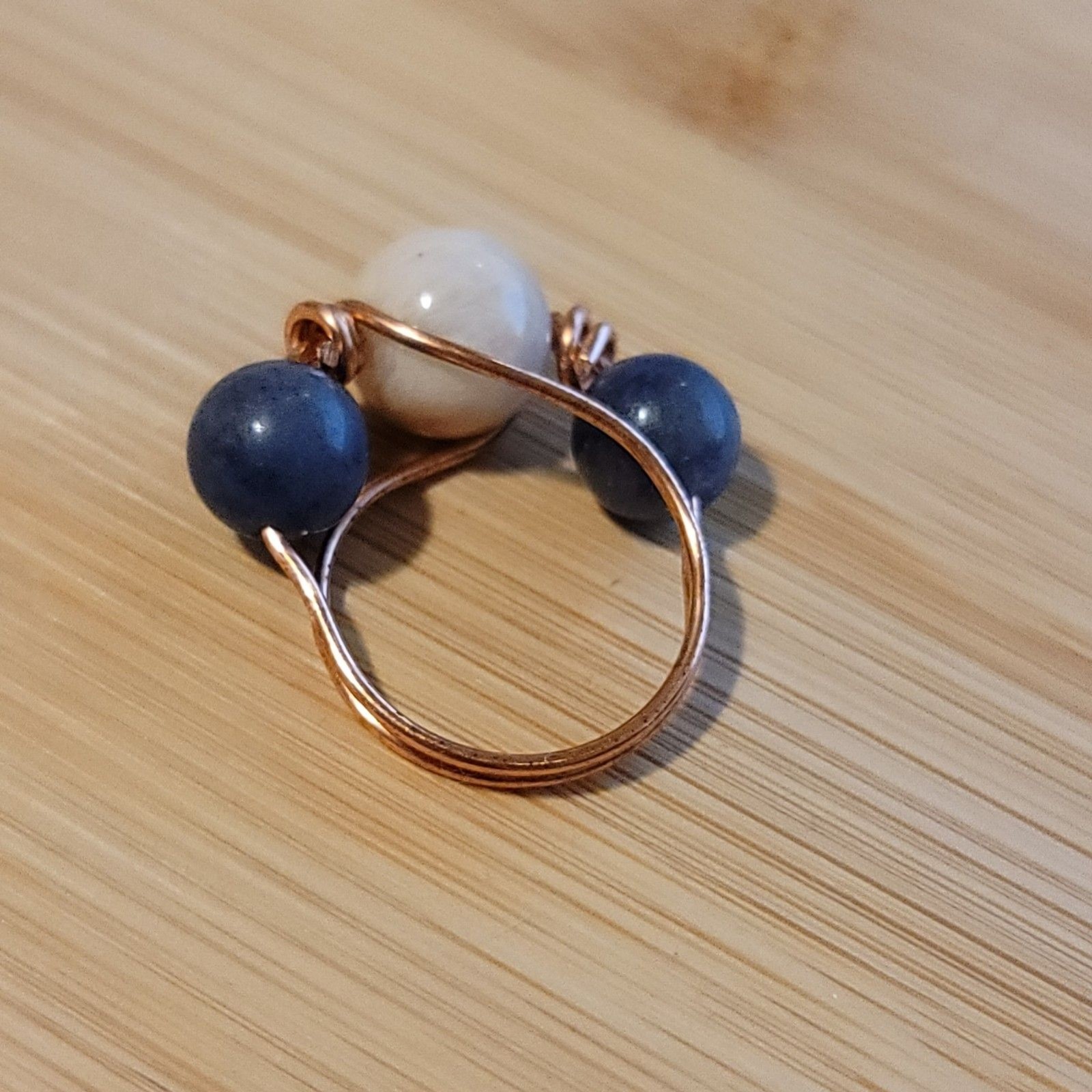 Handmade Sunstone and Blue Aventurine Copper Wire Wrapped Ring