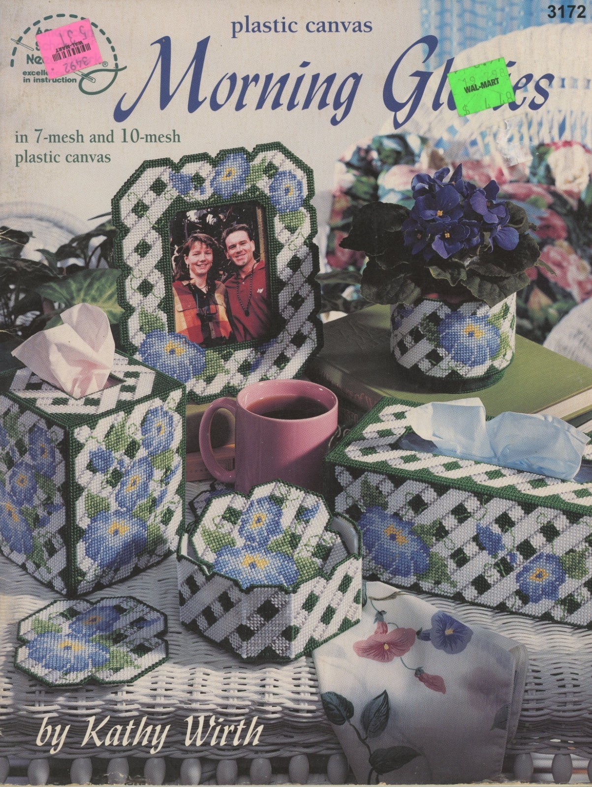 ASN Mornng Glories Plastic Canvas Tissue Box Coasters Mat Frame Wrap Needlepoint