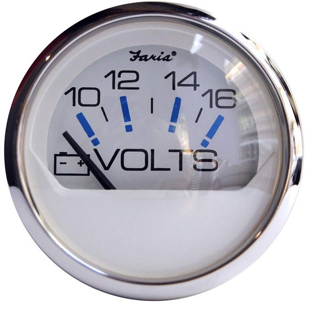 Faria 13805 Chesapeake White SS 2" Voltmeter 10-16 VDC