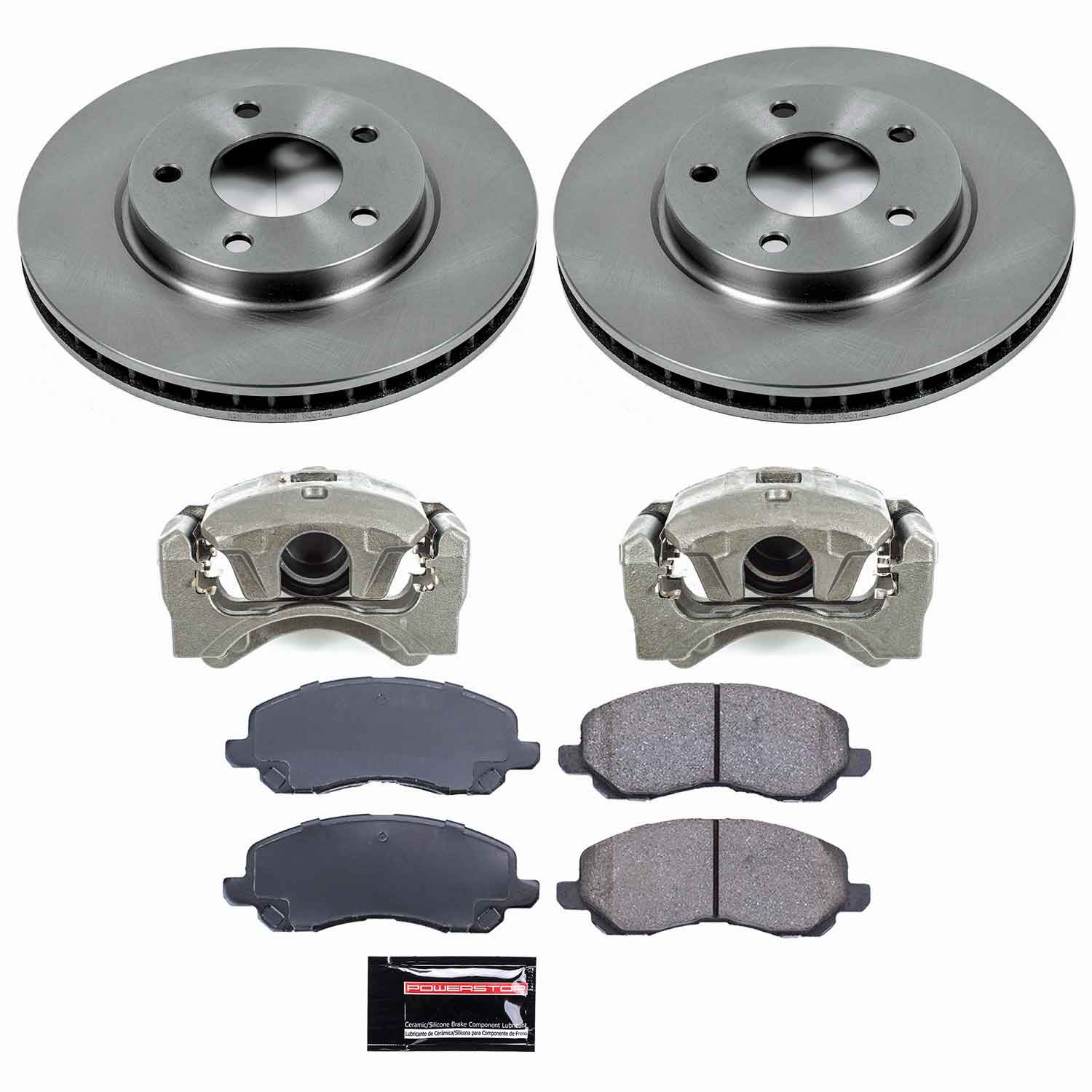 PowerStop OE Stock Replacement Low-Dust Ceramic Brake Pad, Rotor and Caliper Kit