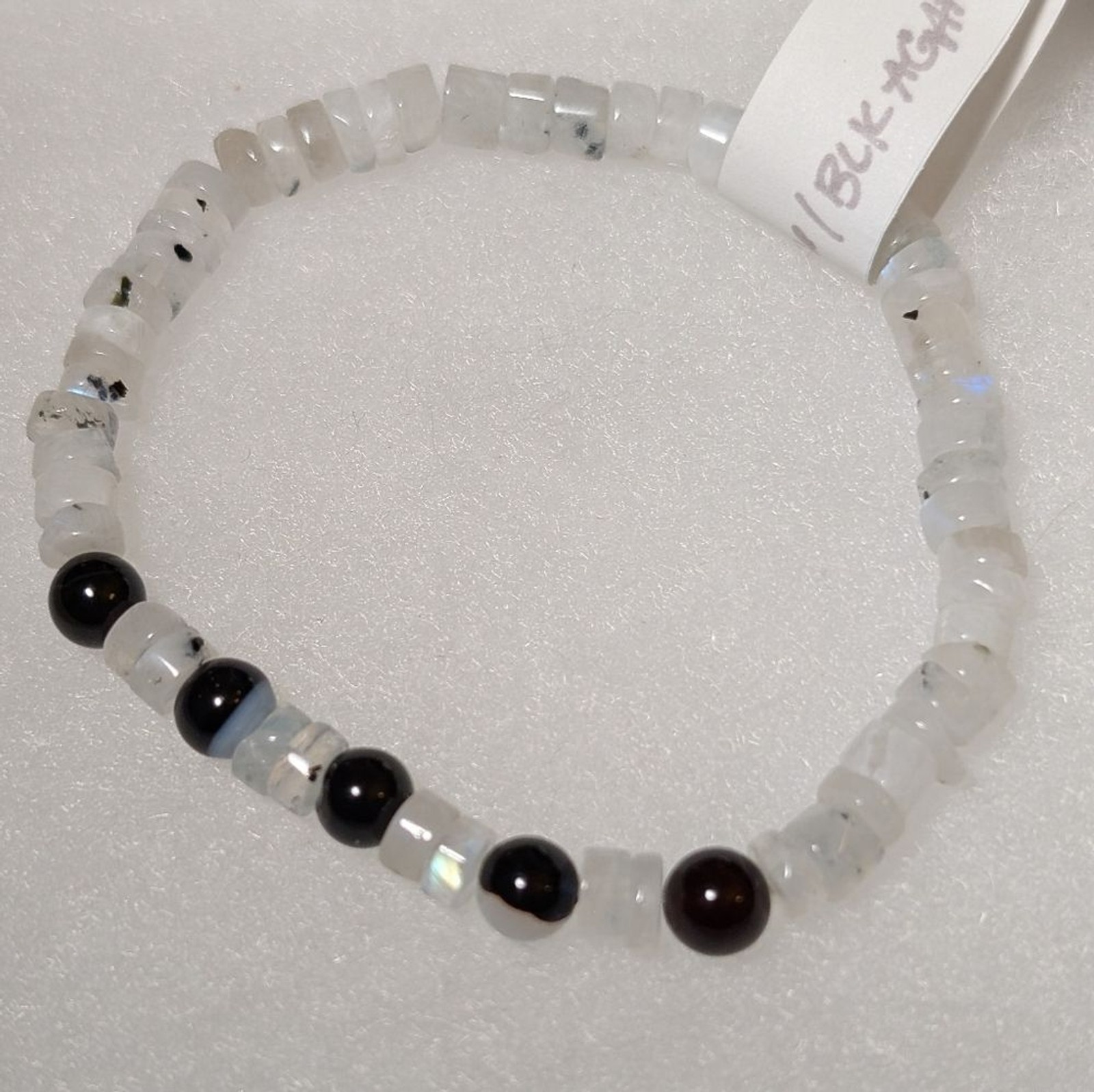 Moonstone And Black Agate Stretch Bracelet