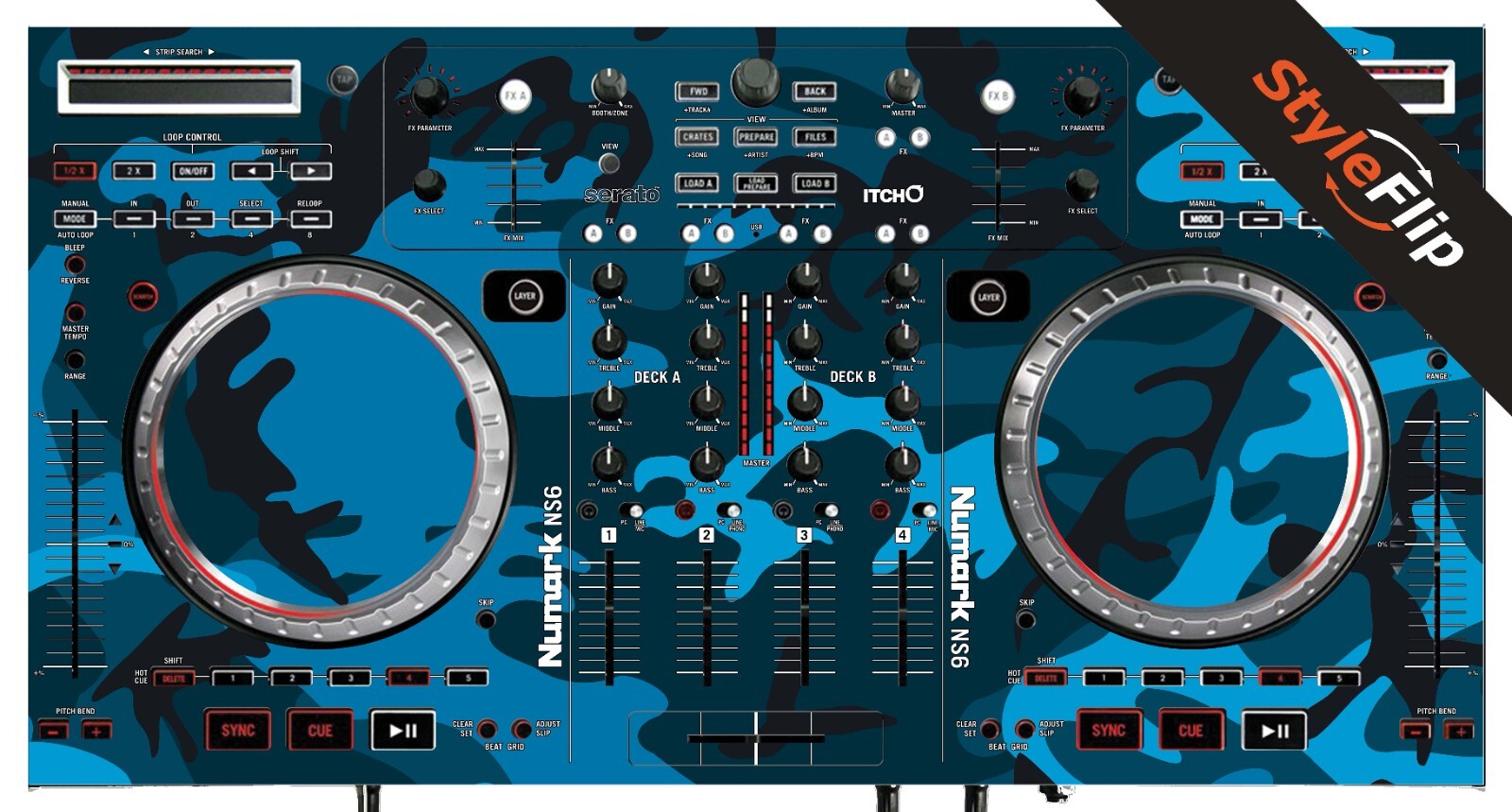 Numark NS6 | Color Blue Camo | Protective Decal | StyleFlip Skins