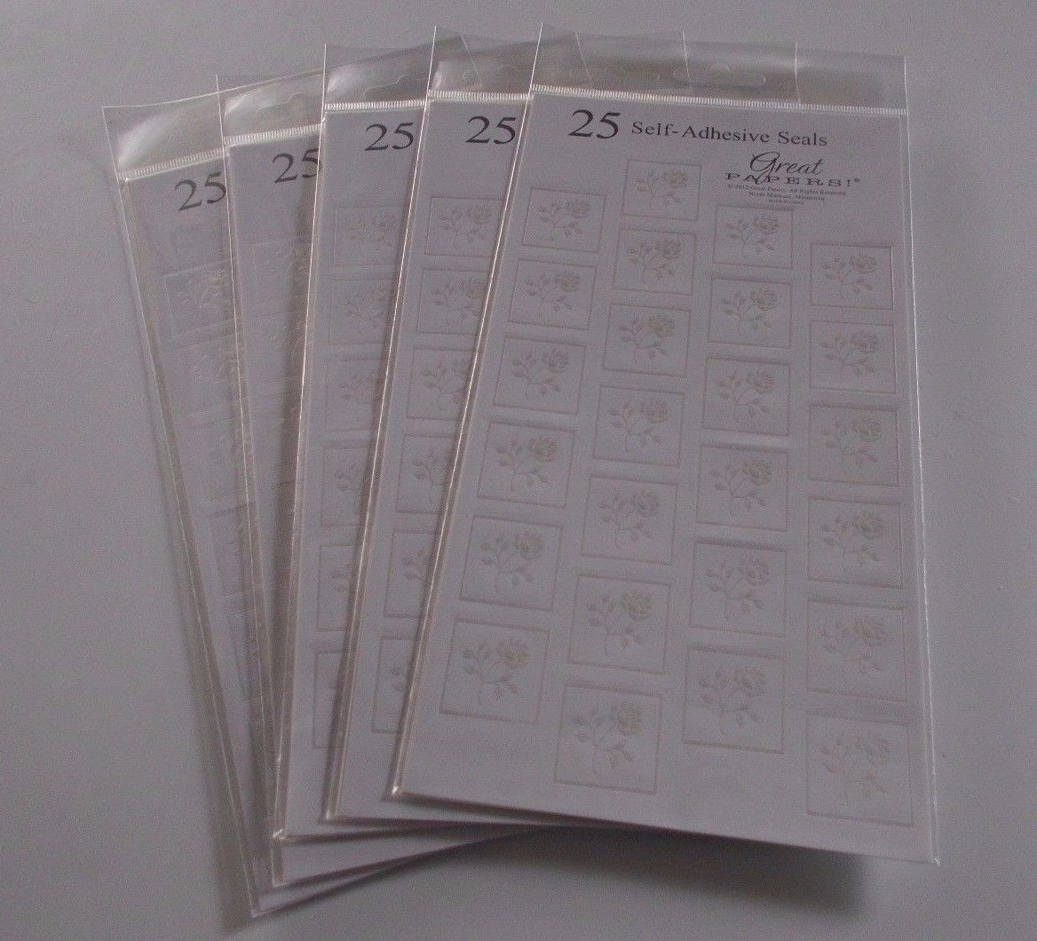 One Sheet of Foil Stationary Seals Stickers White w/ Silver Rose LARGE