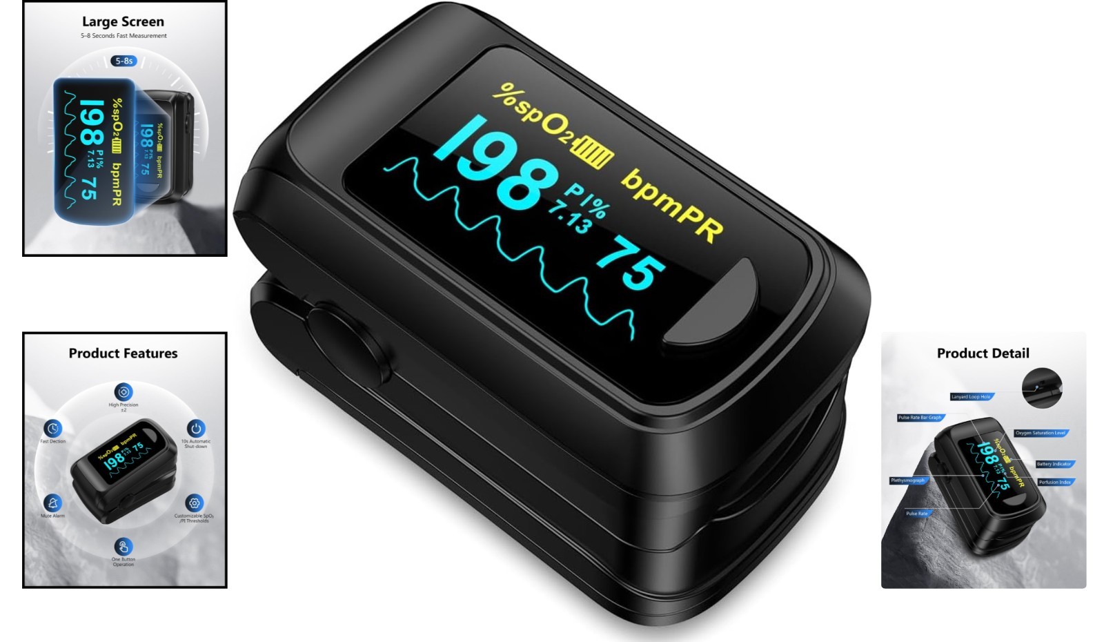 Lightweight Wireless Pulse Oximeter with 2 AAA Batteries & User-Friendly Design