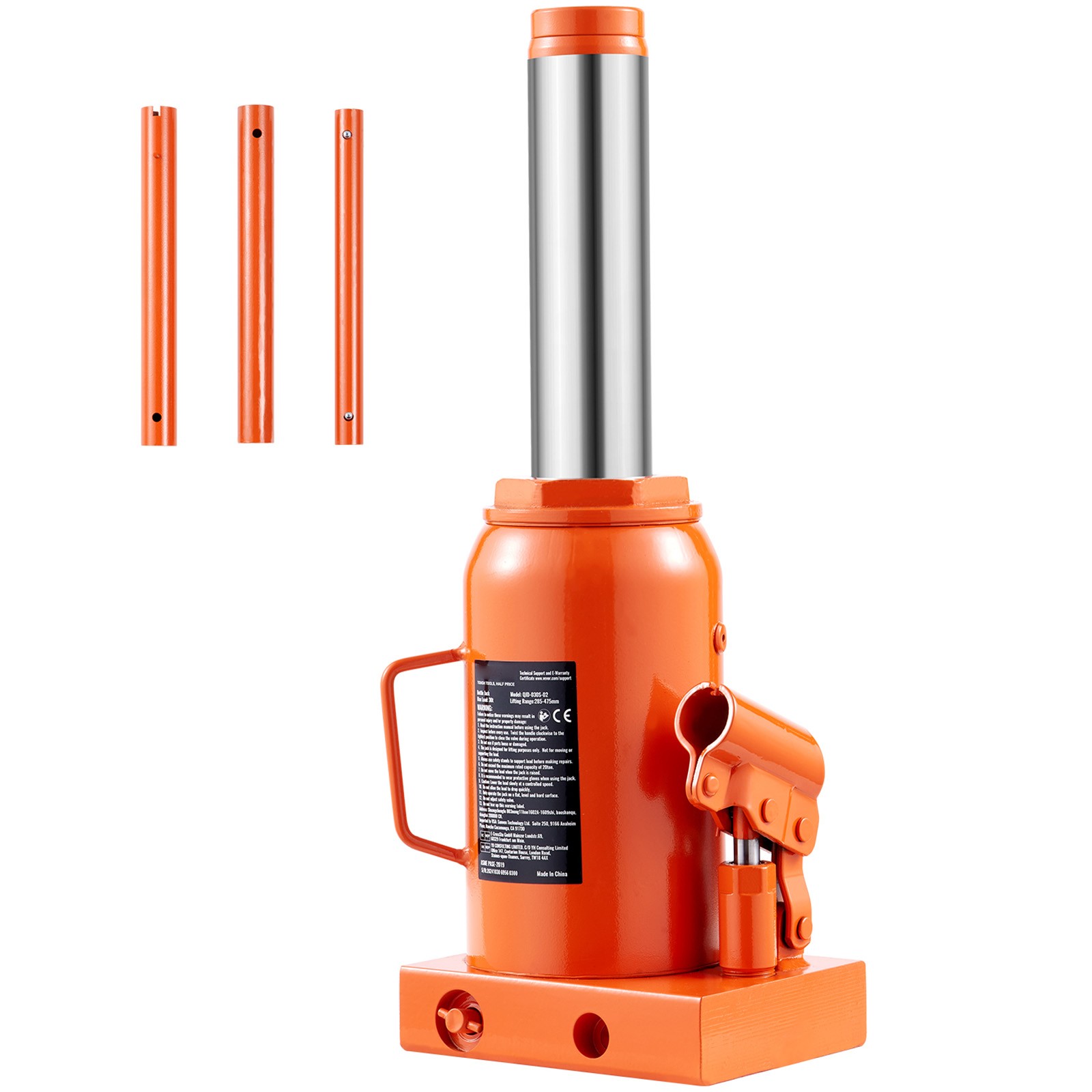 Hydraulic Bottle Jack 30 Ton Manual High Lift Automotive Car Repair Shop