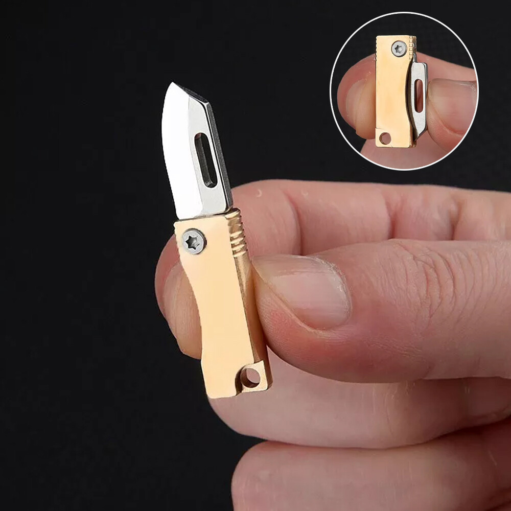 Brass Pocket Folding Blade Knife Cutter Outdoor Travel Camping EDC Keychain Mini