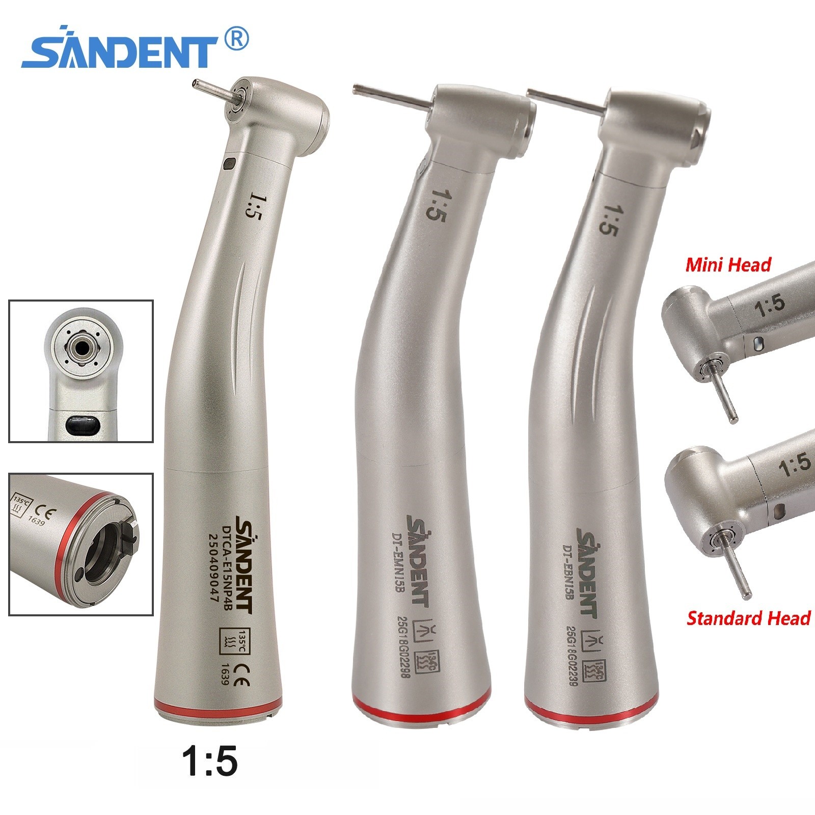 SANDENT Dental Electric Handpiece 1:5 Contra Angle Surgical LED Red Ring For NSK