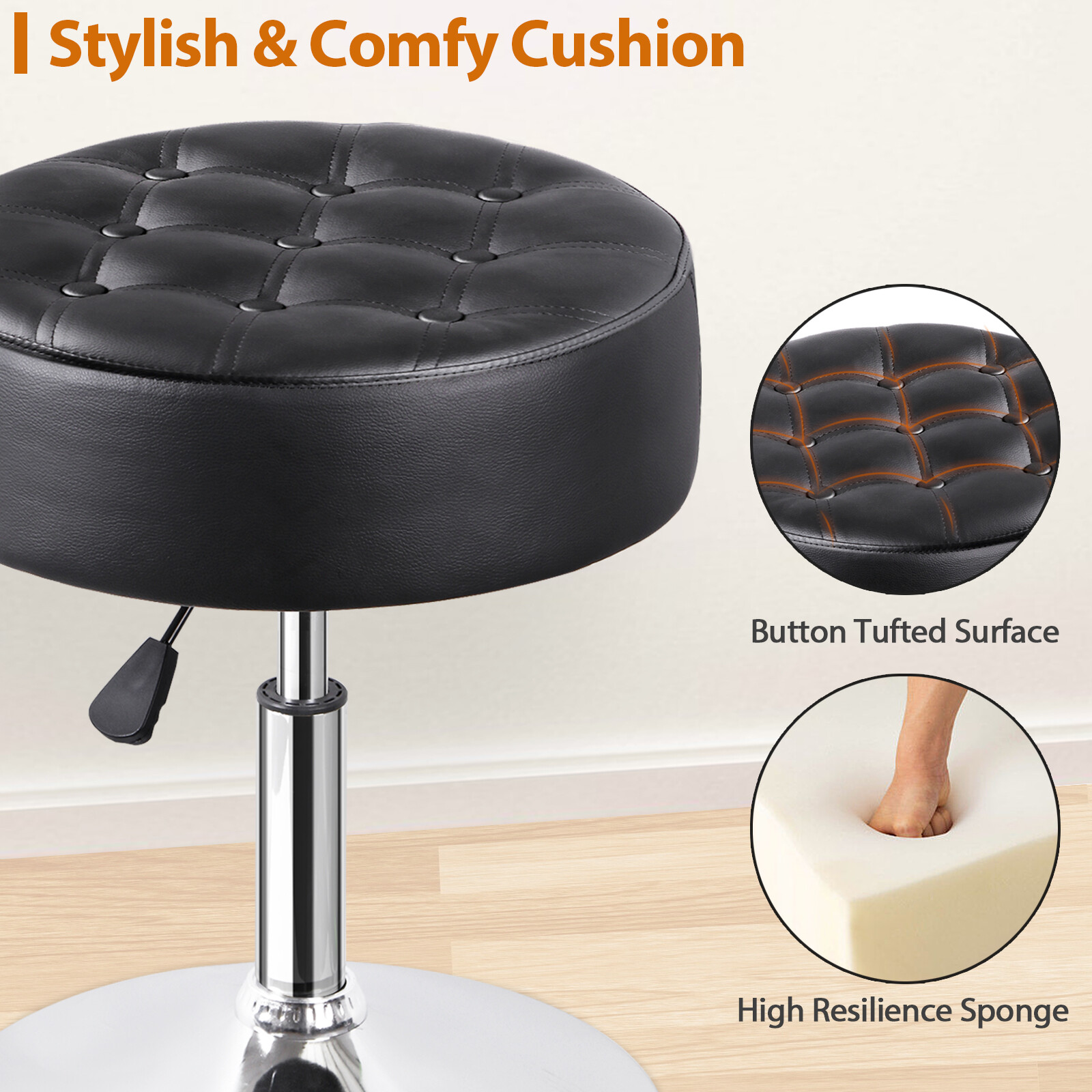 2PCS 360° Swivel Vanity Bar Stool Makeup Stool Adjustable Height Bar Stool Black