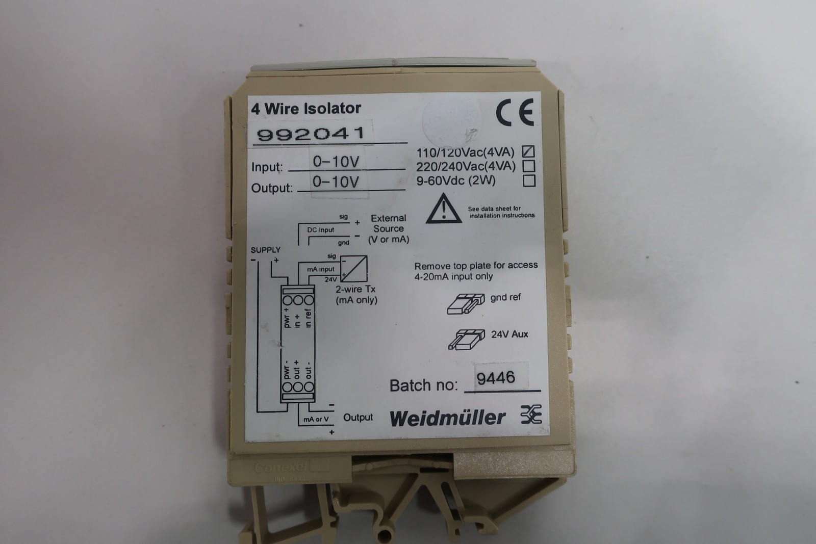 Weidmuller 992041 4-wire Isolator Module 110/120v-ac
