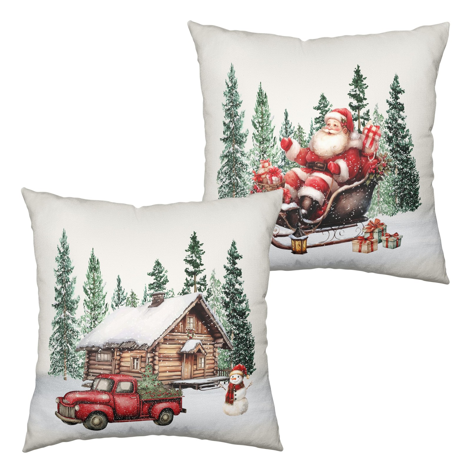 Christmas Decorations Snowman Santa Trees Snow Pillow Covers Gift 2PCS 18"x18"