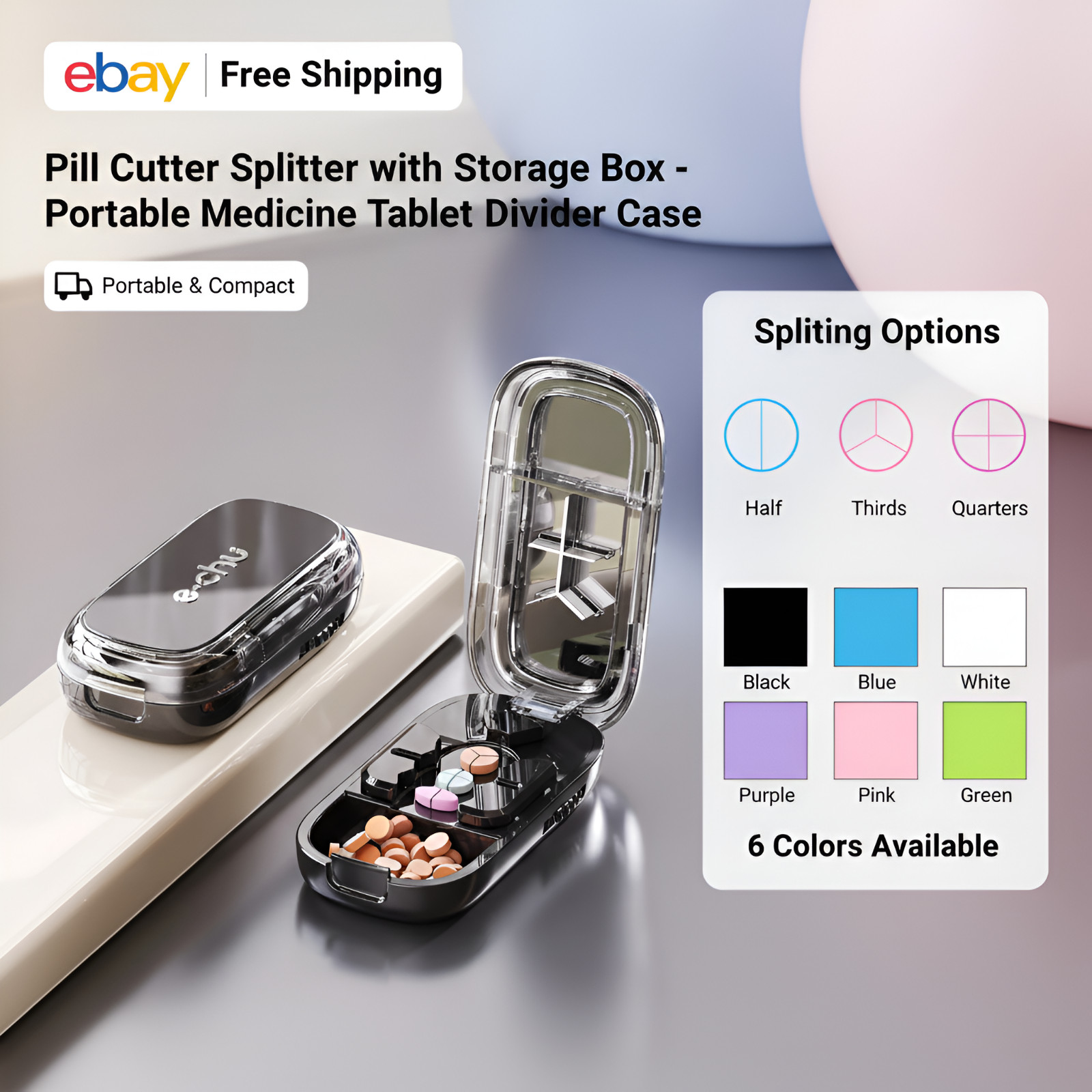Pill Cutter Splitter with Storage Box Portable Medicine Tablet Divider Case
